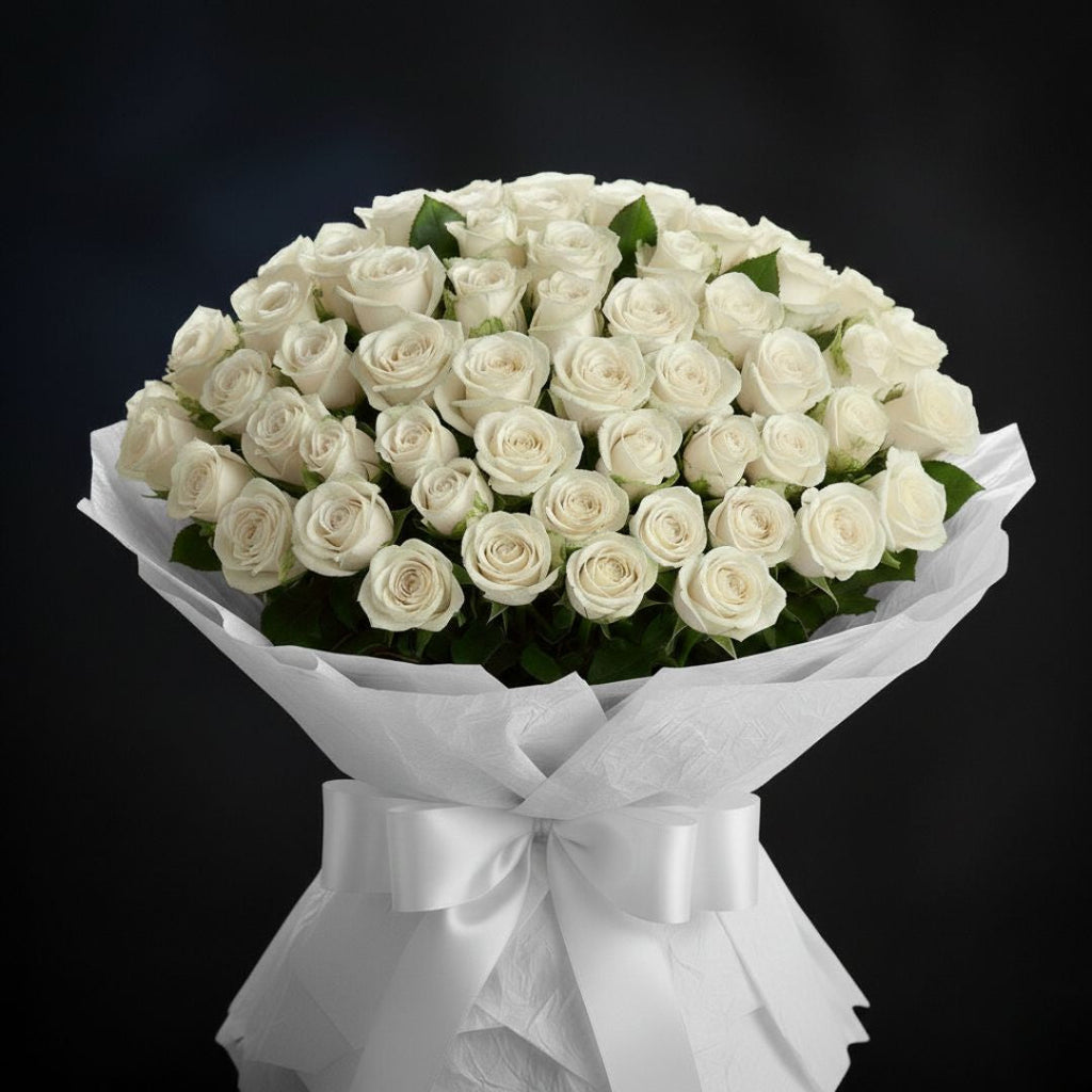 Pure Promise Bouquet of 200 White Roses by Black Petals Flowers