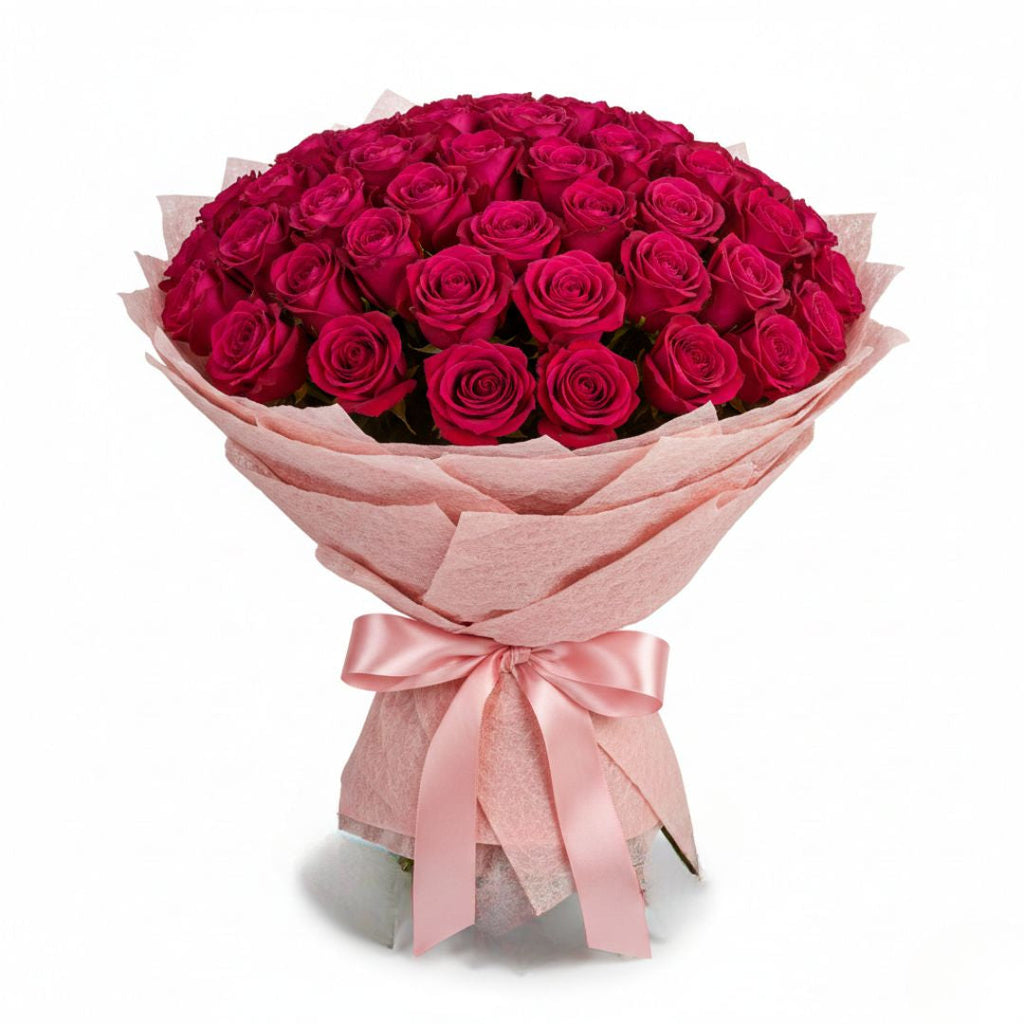 Pink Serenity of 51 Pink Roses by Black Petals Flowers