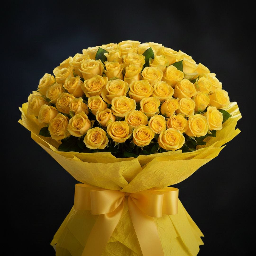 Birthday Sunshine-200 Yellow Roses by Black Petals Flowers