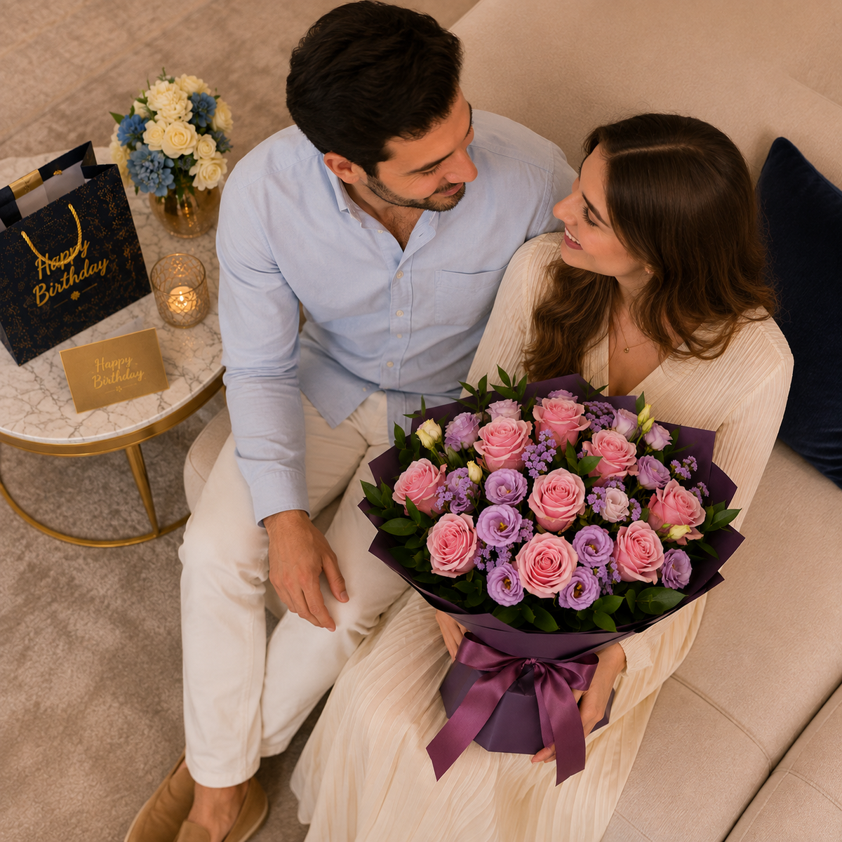Blush & Bloom – Pink Roses and Eustomas Birthday Flowers