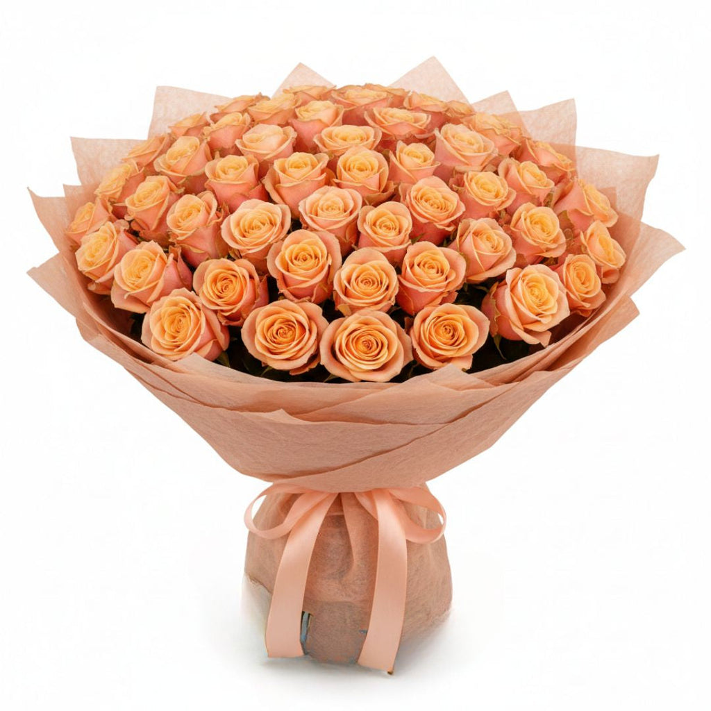 Blush of Memories-71 Peach Roses by Black Petals Flowers