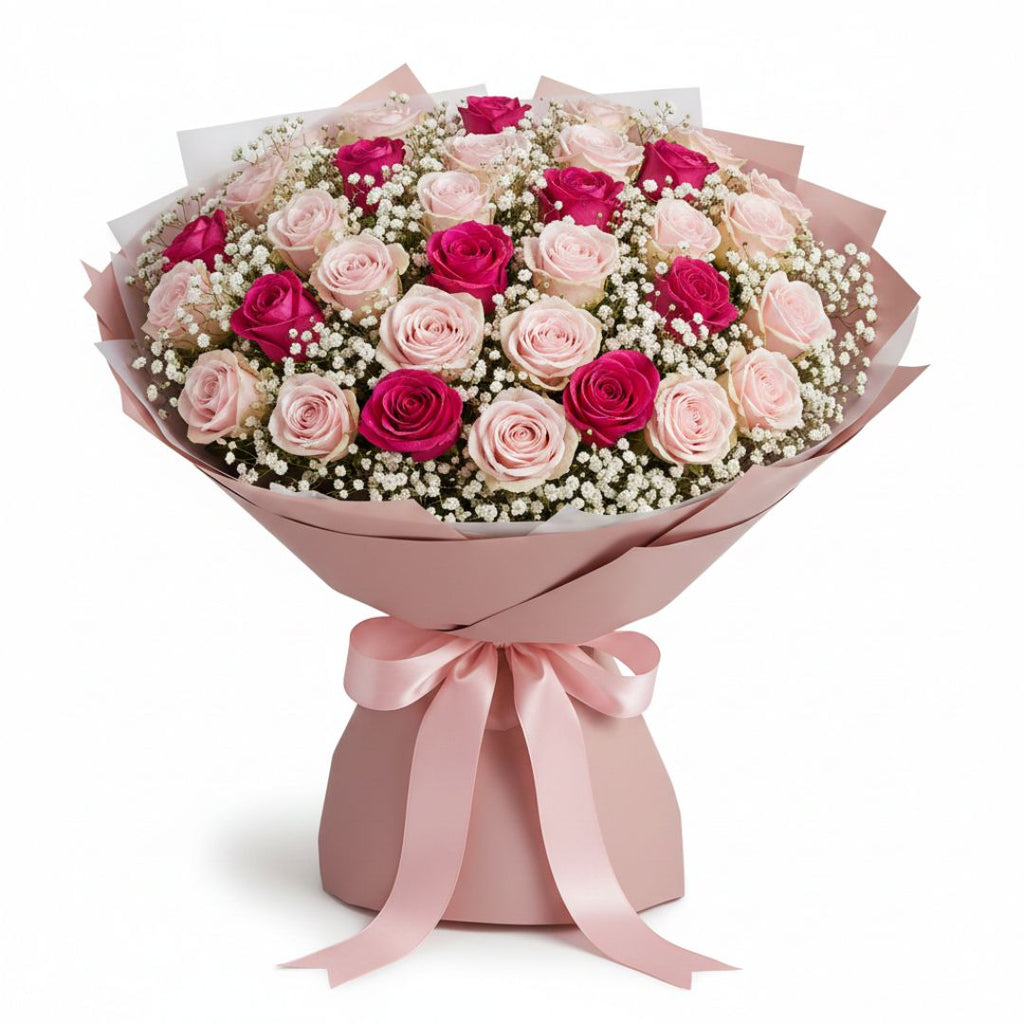 Blushing Promise – Pink Roses Anniversary Bouquet