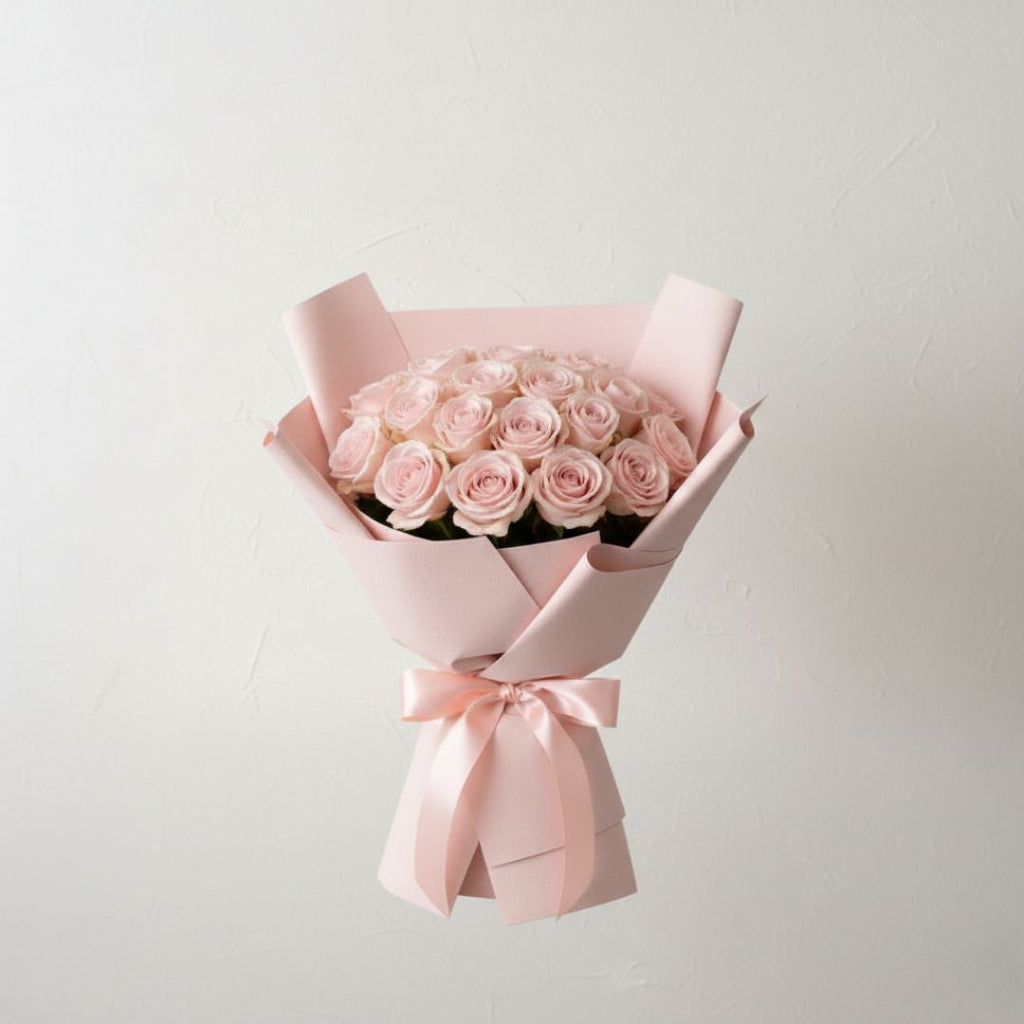 Blushing Love-21 Light Pink Roses by Black Petals Flowers