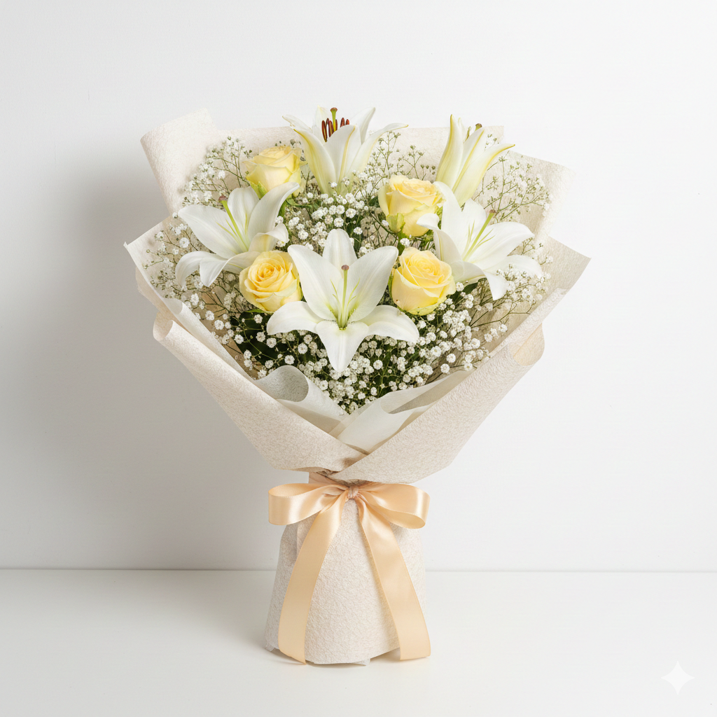 Bright Aura – Lilies & Roses Birthday Bouquet