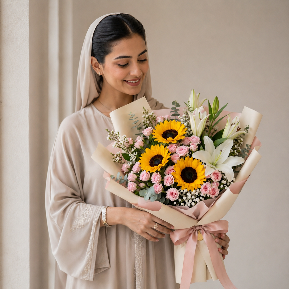 Bright Sunflowers, White Lilies & Baby Roses Sorry Bouquet