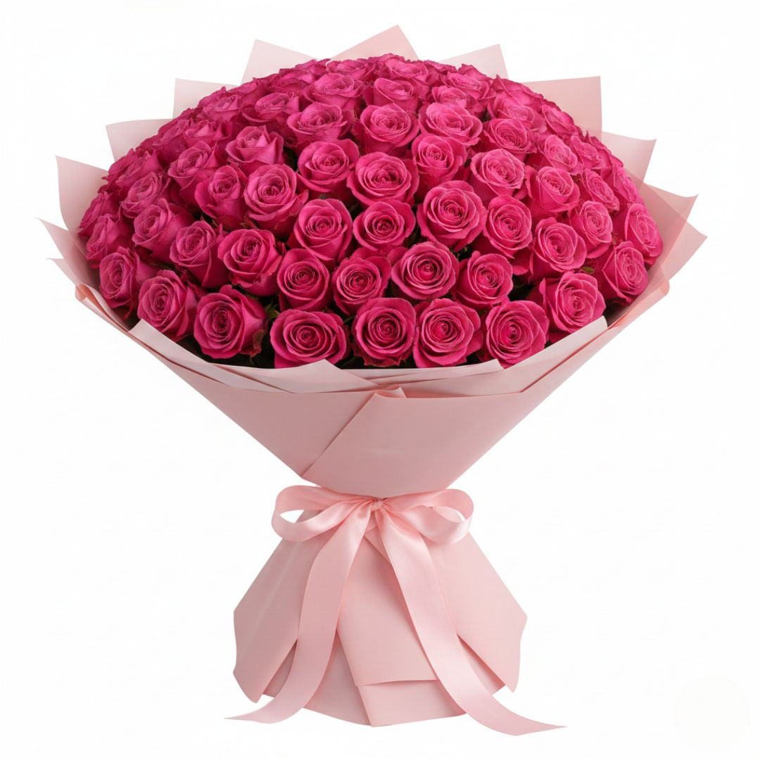 Celebration in Pink-200 Pink Roses by Black Petals Flowers