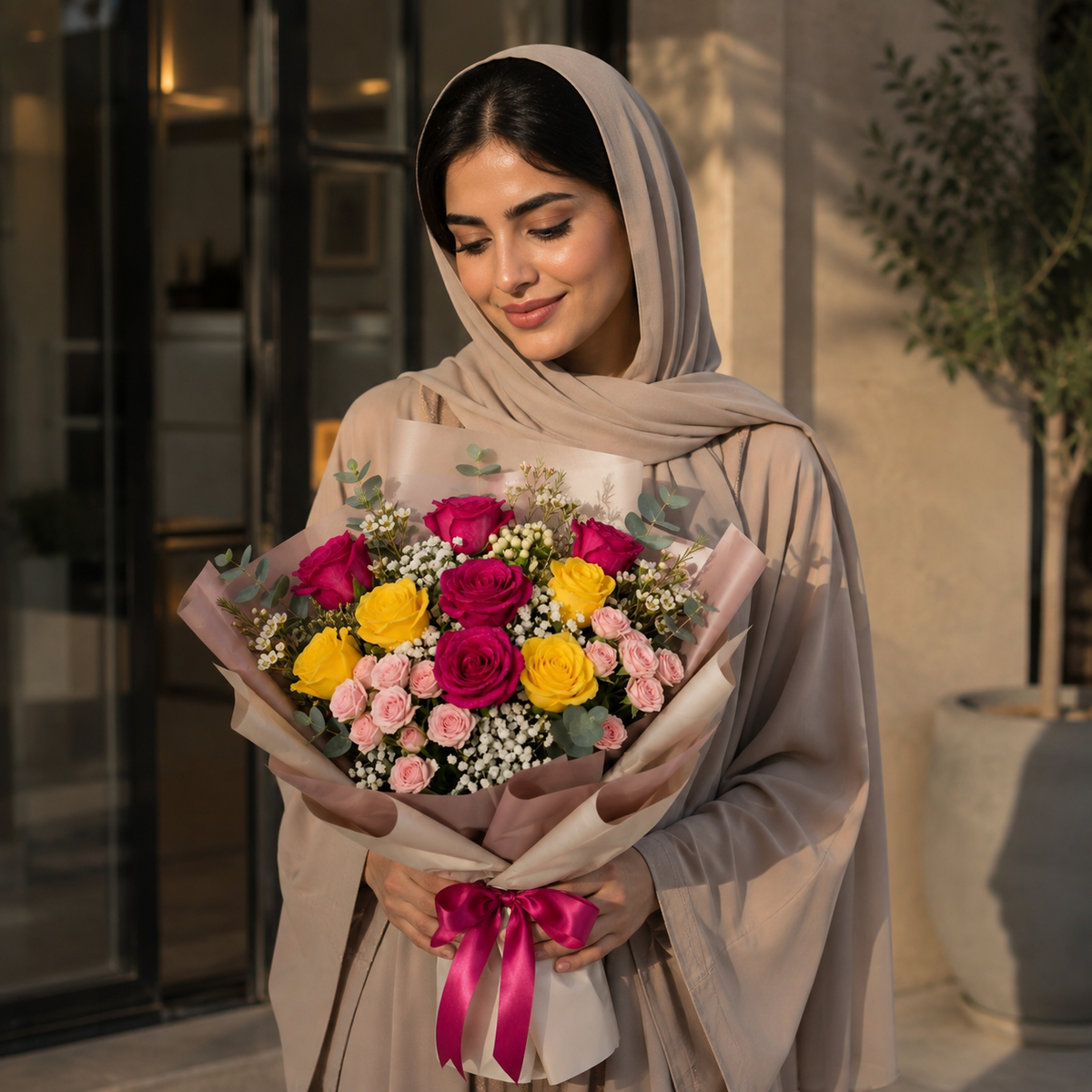 Charming Yellow & Pink Rose Bouquet