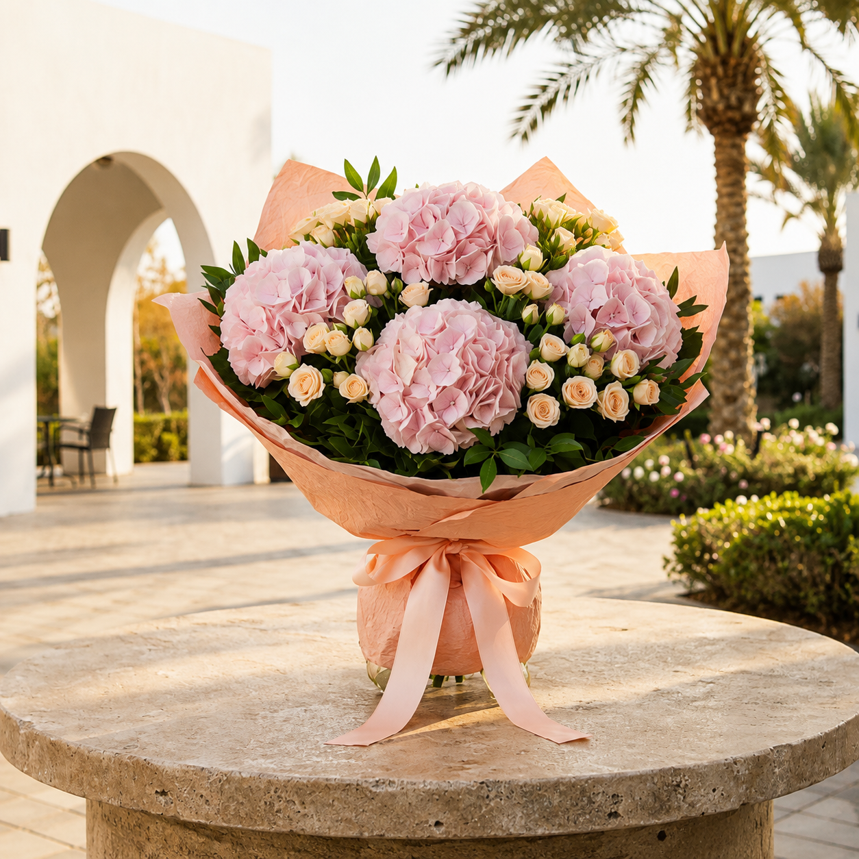 Peachy Dreams – Hydrangea & Baby Rose Bouque