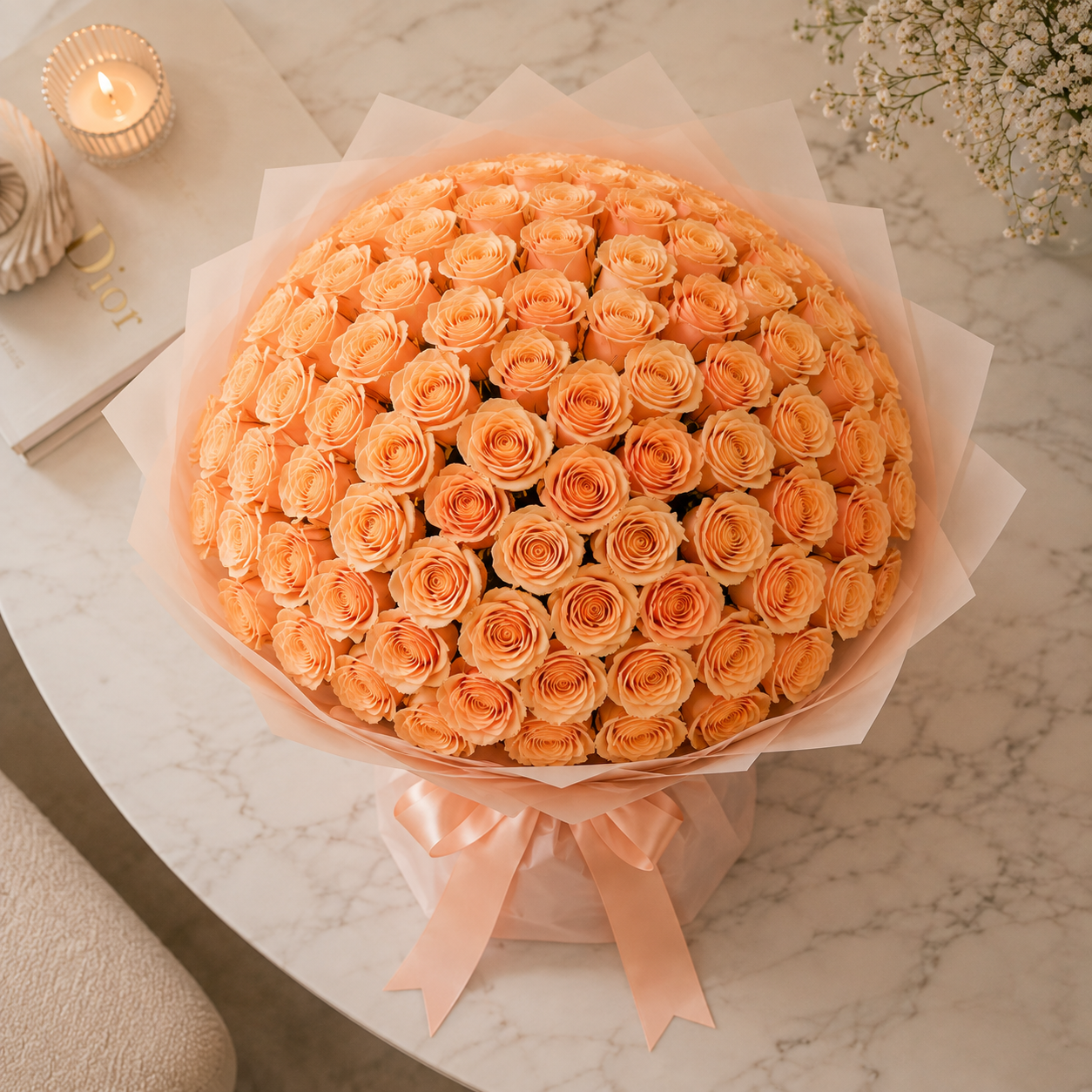 Sweet Peach Love-500 Peach Roses