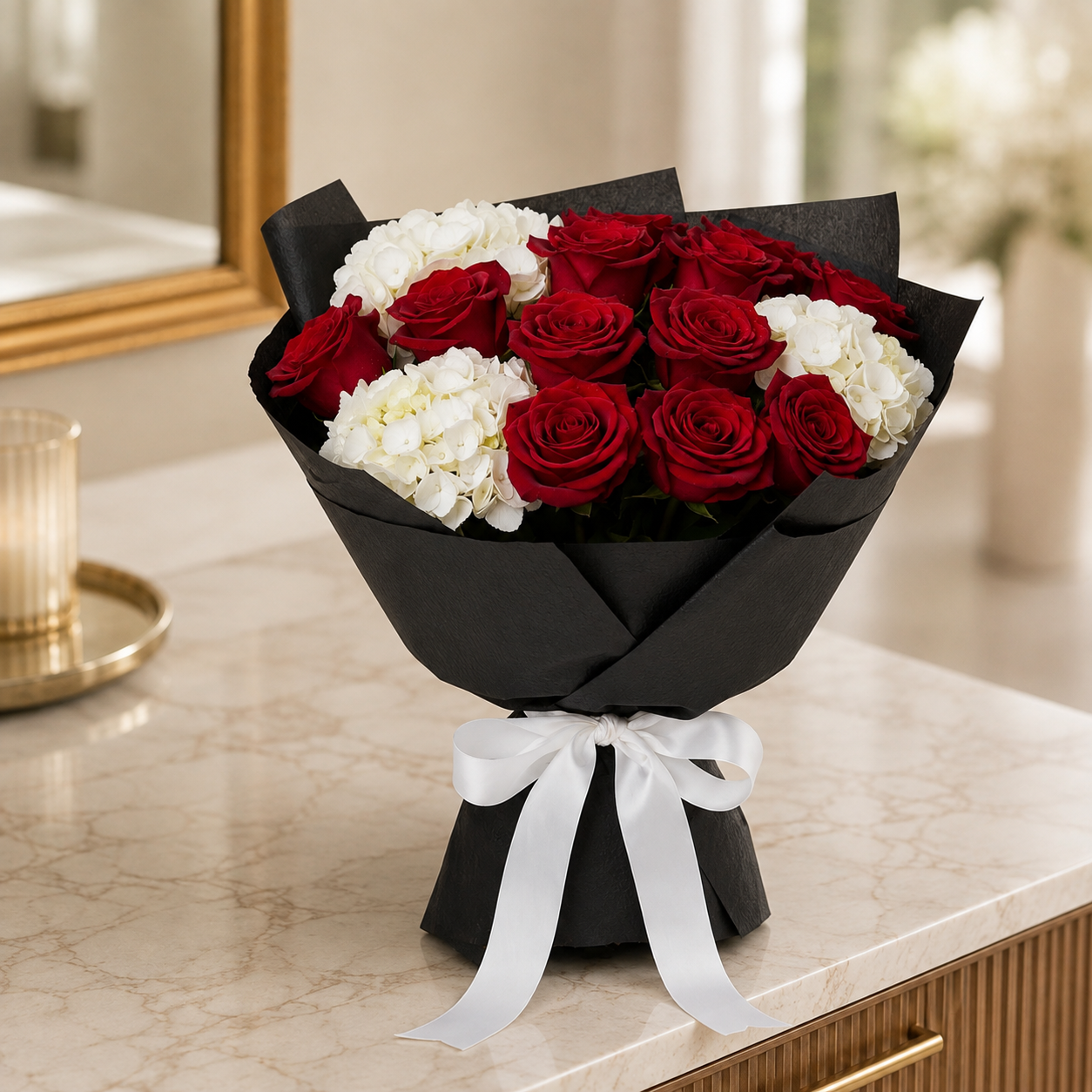 Midnight Romance – Red & White Bouquet For Her