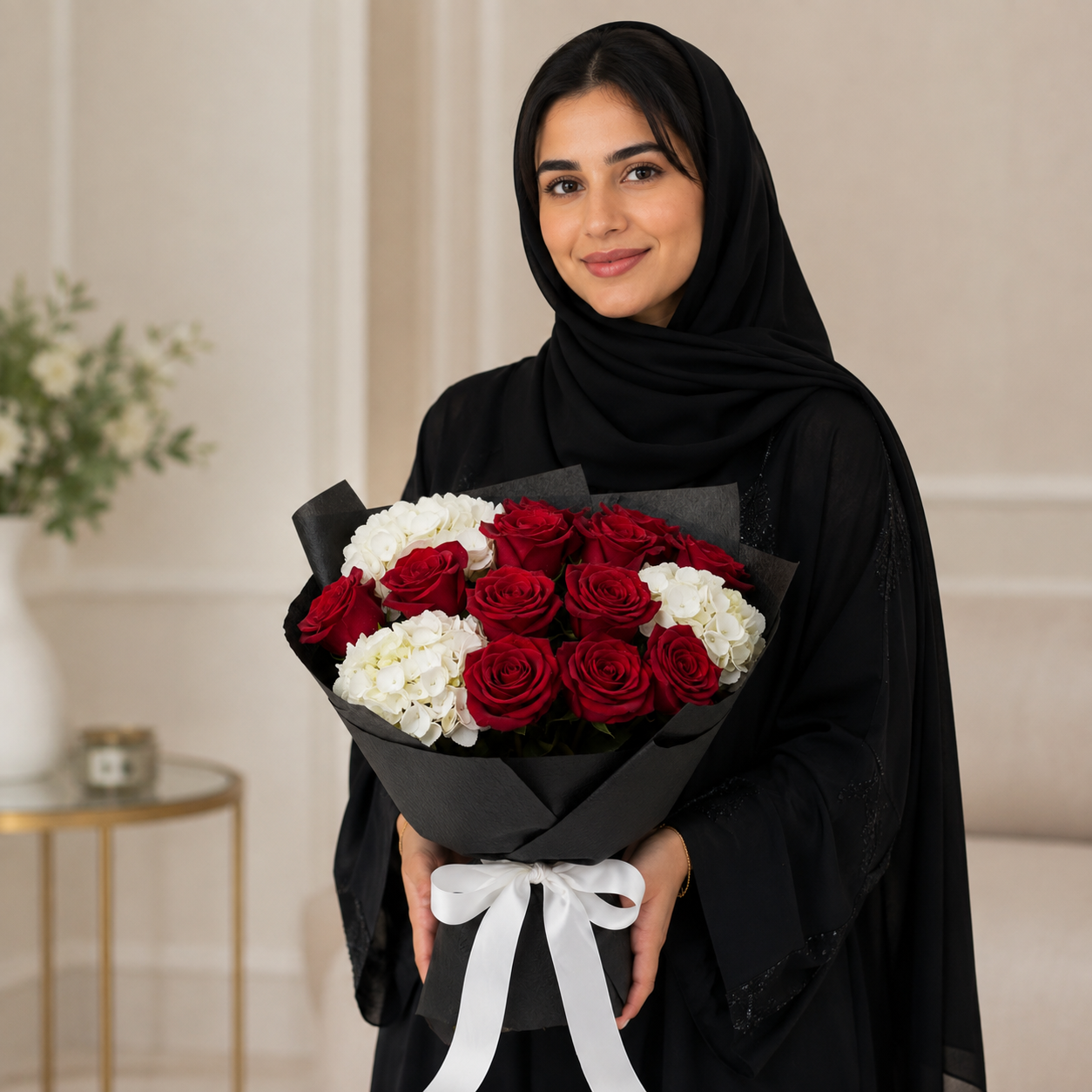 Midnight Romance – Red & White Bouquet For Her