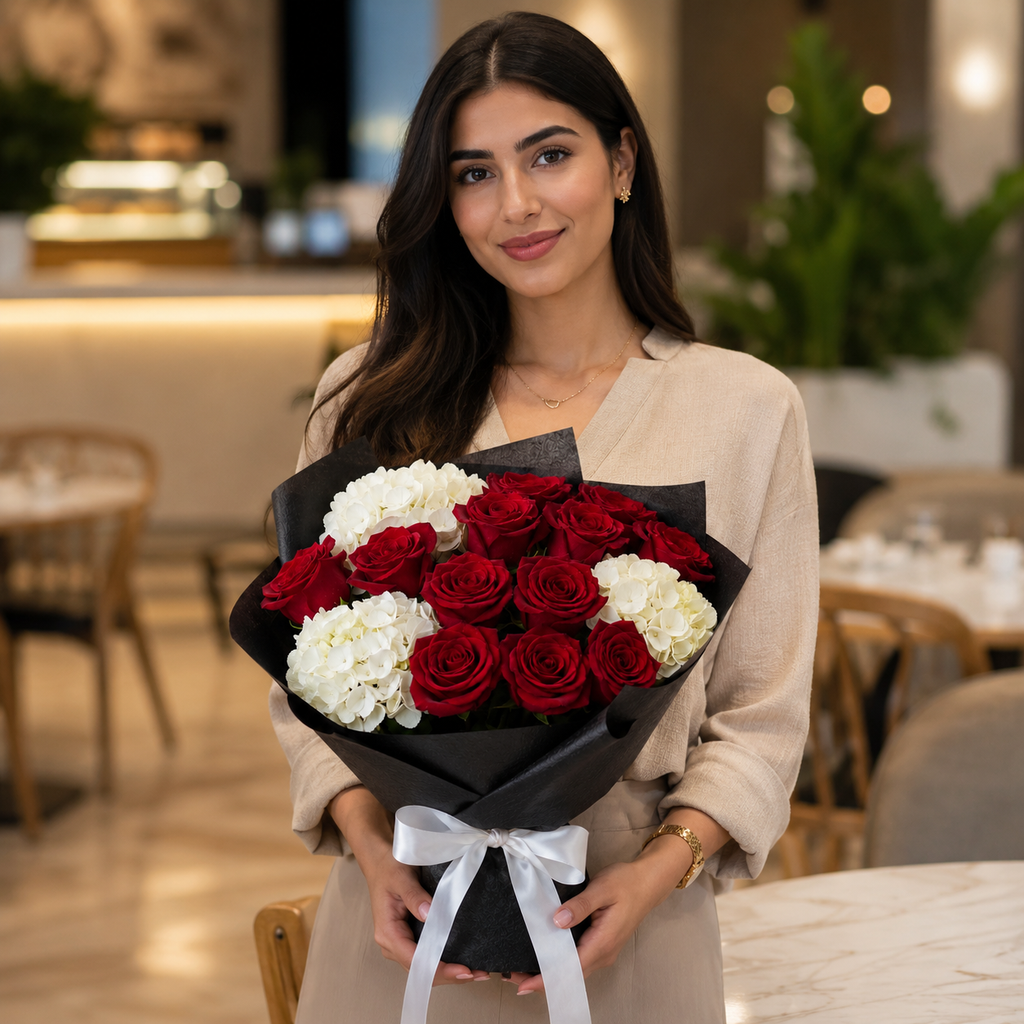 Midnight Romance – Red & White Bouquet For Her
