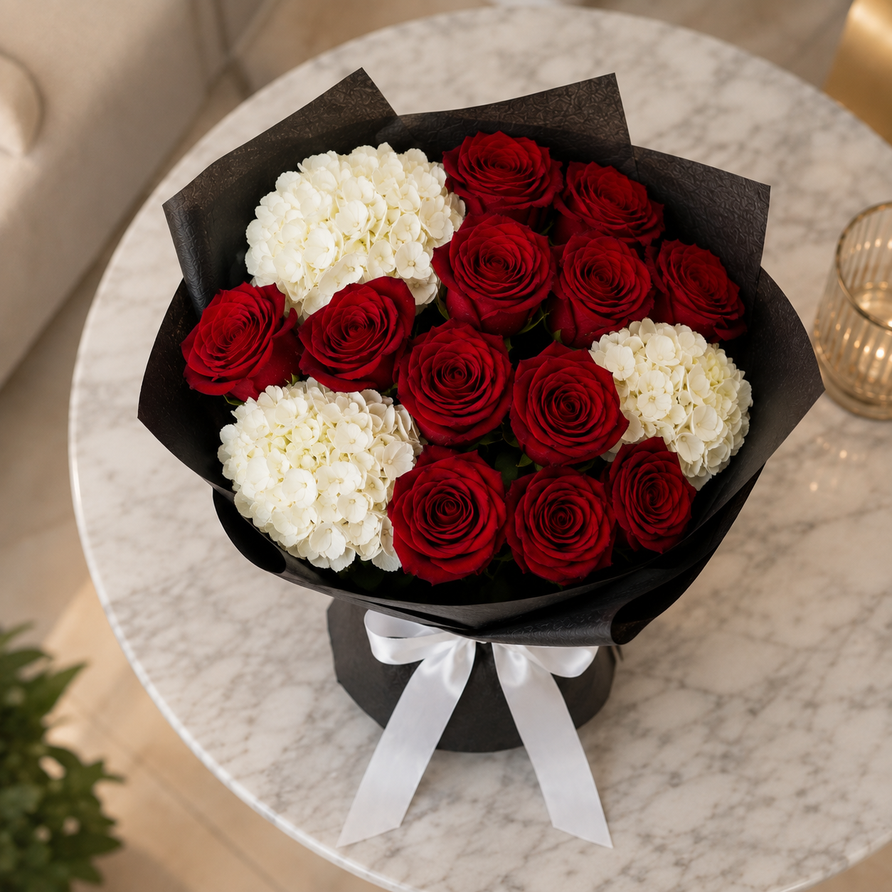 Midnight Romance – Red & White Bouquet For Her