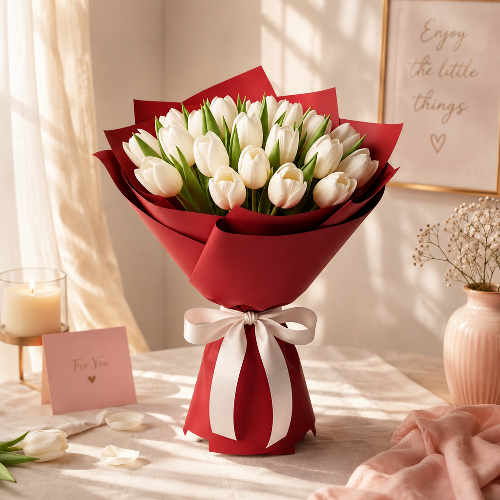 Graceful Love – White Tulips Anniversary Flowers