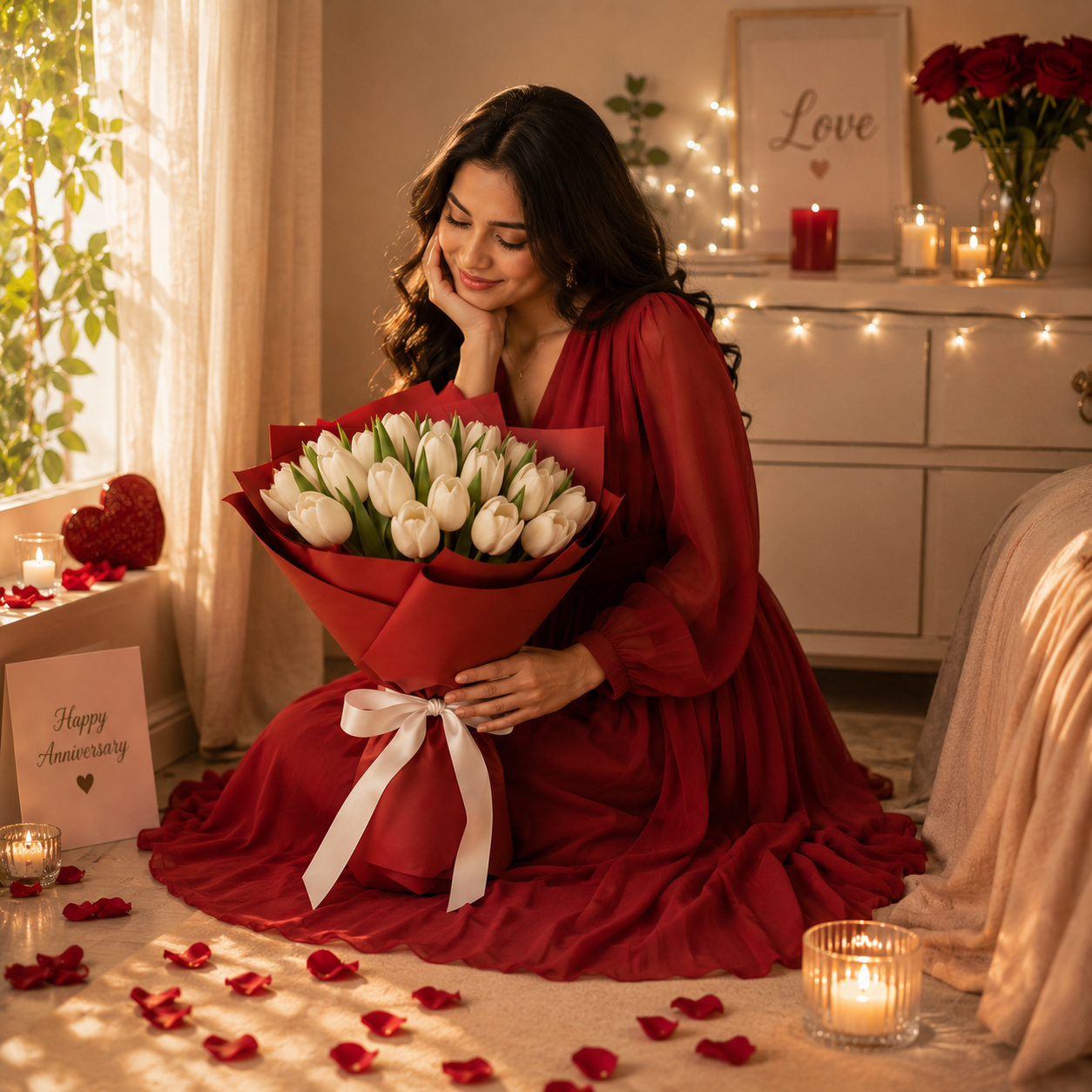 Graceful Love – White Tulips Anniversary Flowers