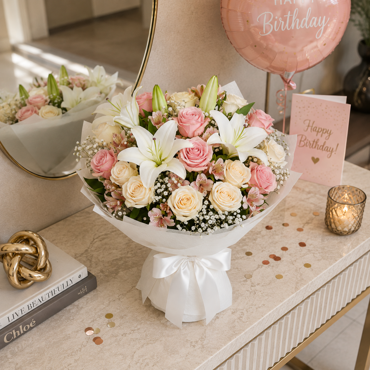 Birthday Bliss – Mixed Roses & Lilies Luxury Birthday Bouquet