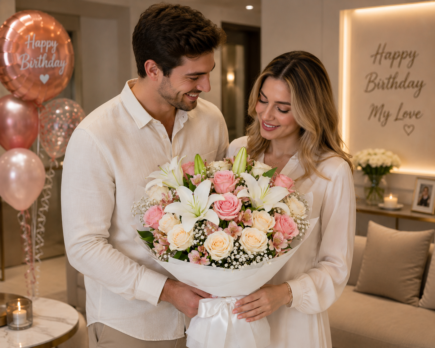 Birthday Bliss – Mixed Roses & Lilies Luxury Birthday Bouquet