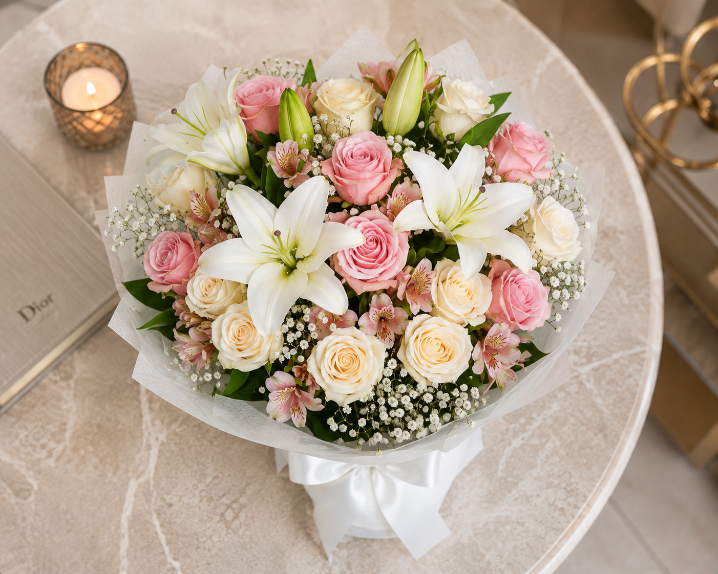 Birthday Bliss – Mixed Roses & Lilies Luxury Birthday Bouquet
