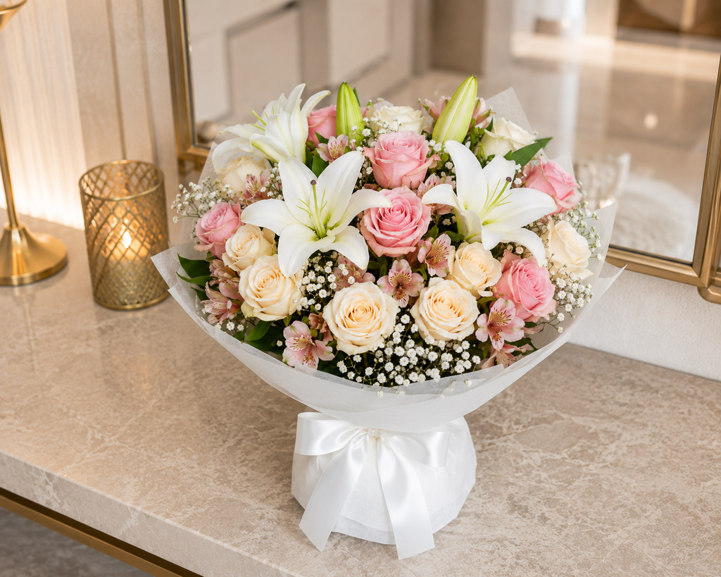 Birthday Bliss – Mixed Roses & Lilies Luxury Birthday Bouquet
