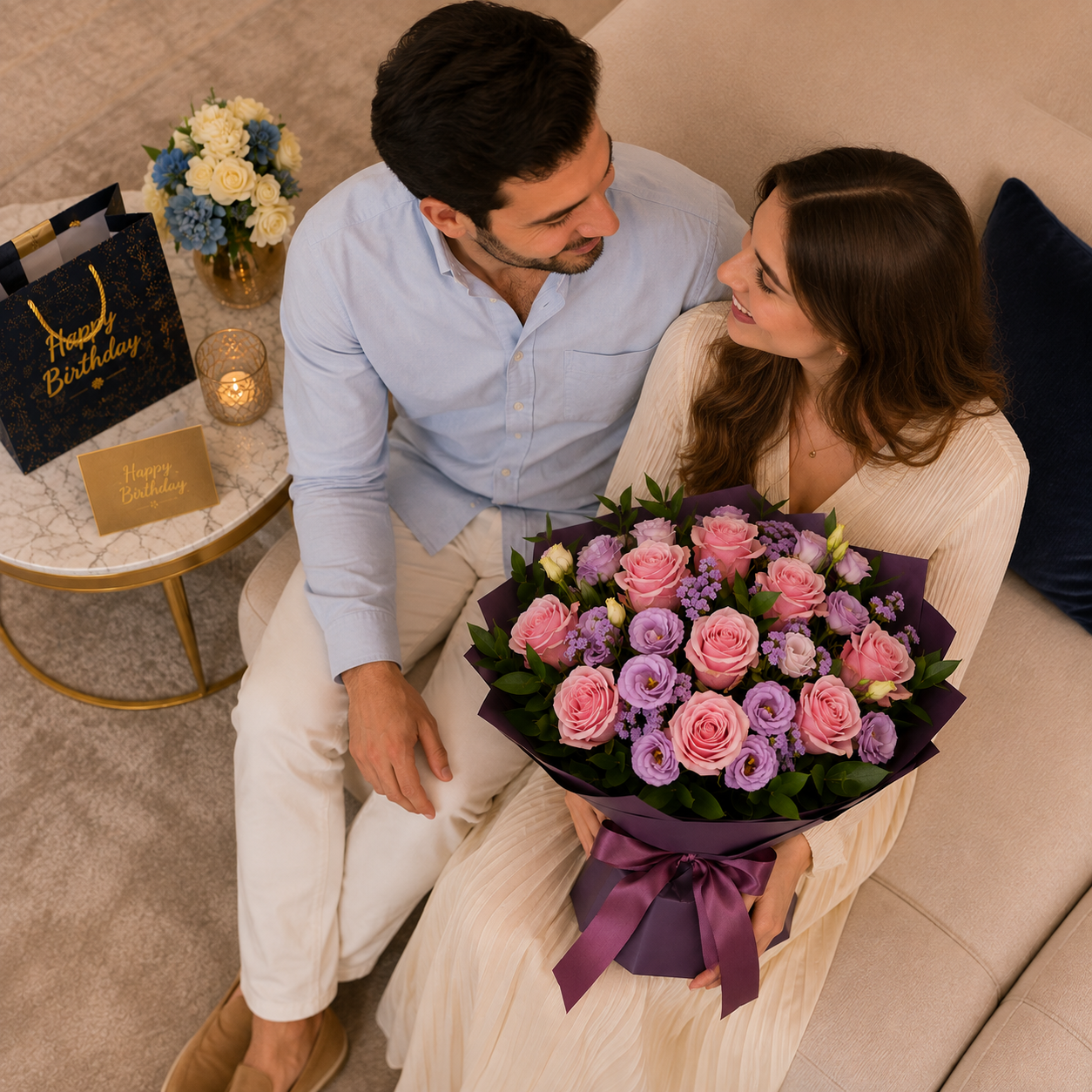 Blush & Bloom – Pink Roses and Eustomas Birthday Flowers