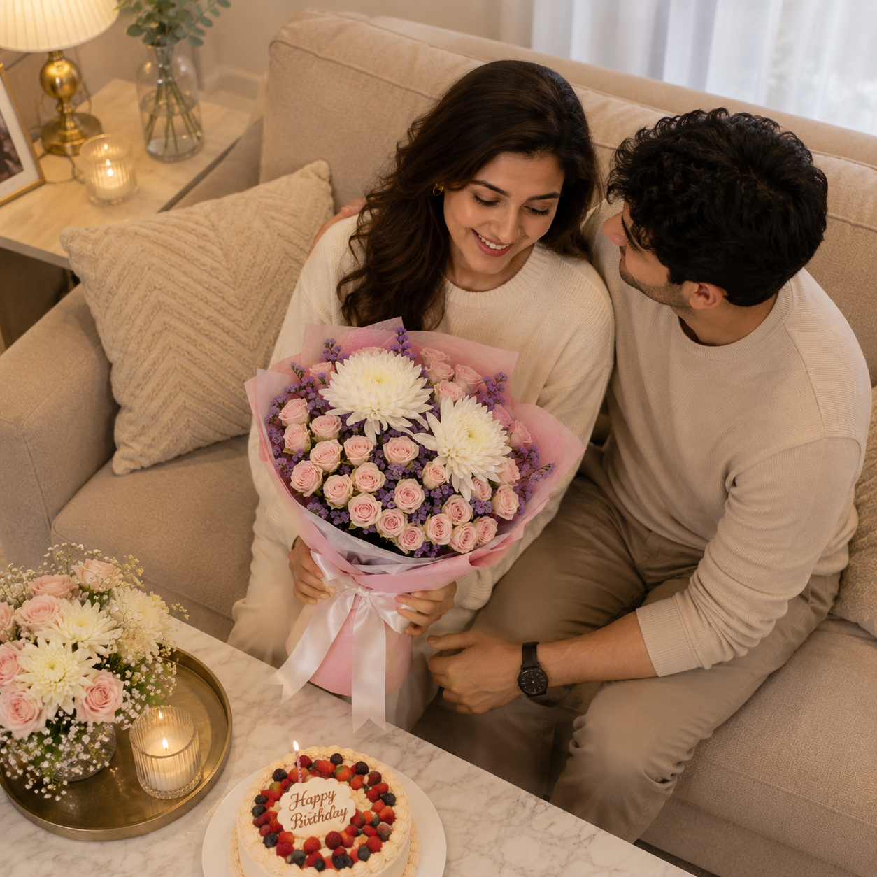Petals of Joy – Mixed Roses & Chrysanthemums Birthday Arrangement