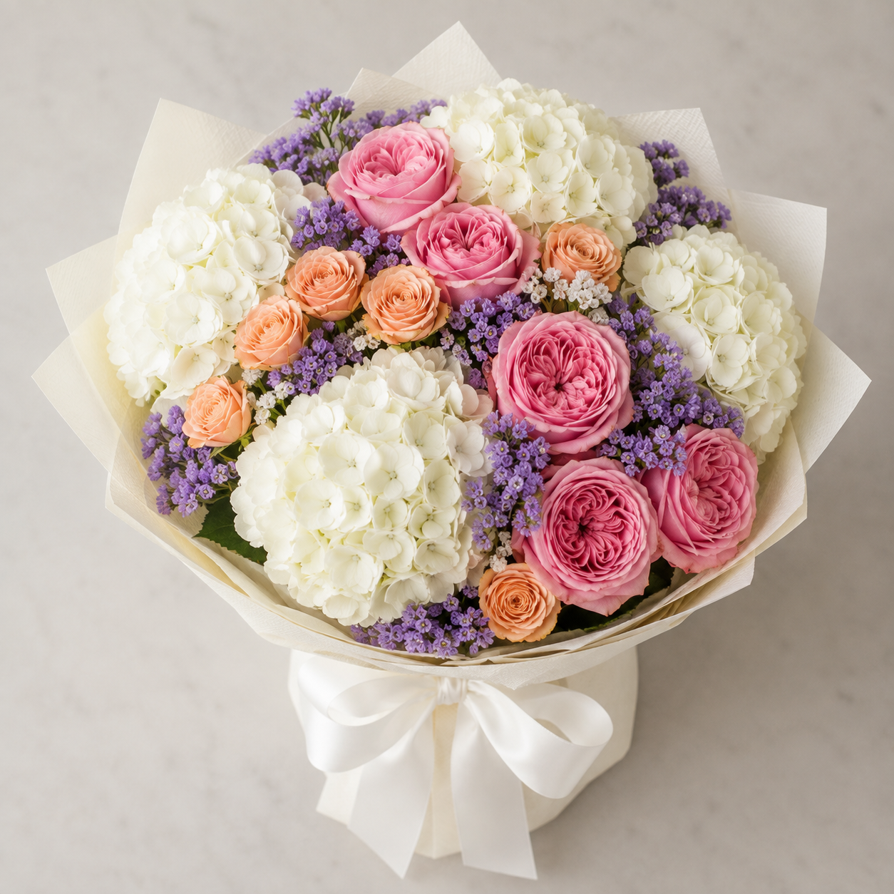 Sweet Whispers- Hydrangea & Roses Birthday Bouquet