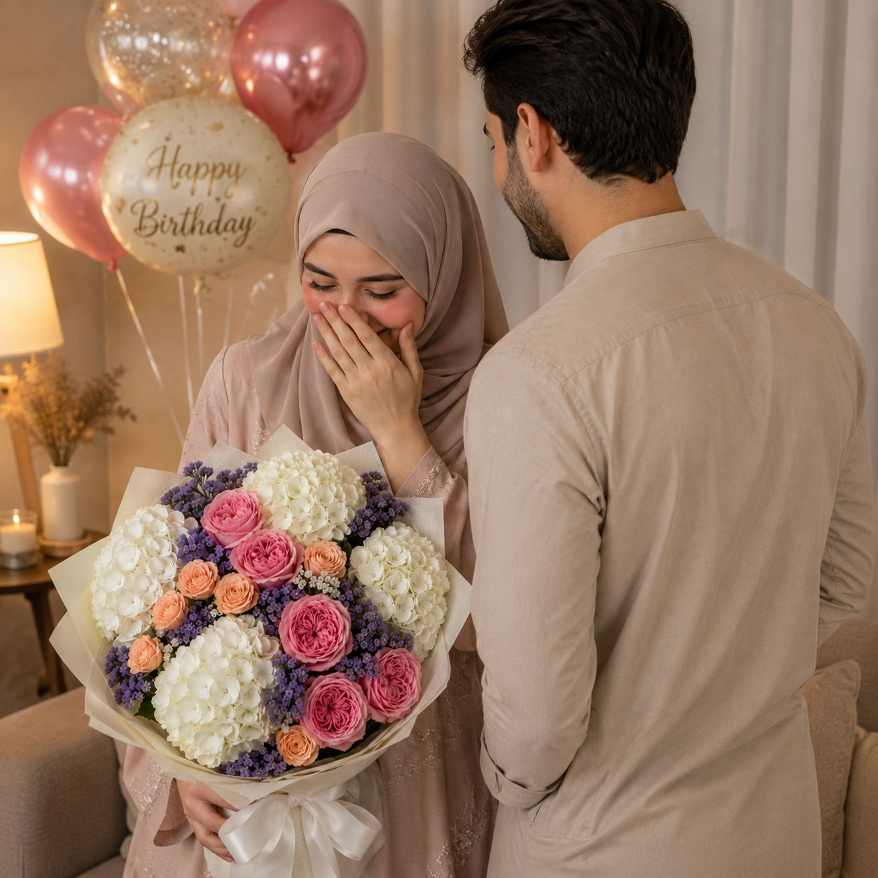 Sweet Whispers- Hydrangea & Roses Birthday Bouquet