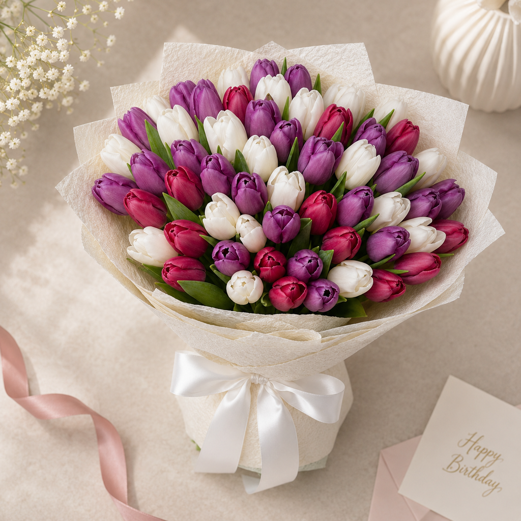 Tulip Harmony – Mixed Color Tulips Bouquet for Birthday