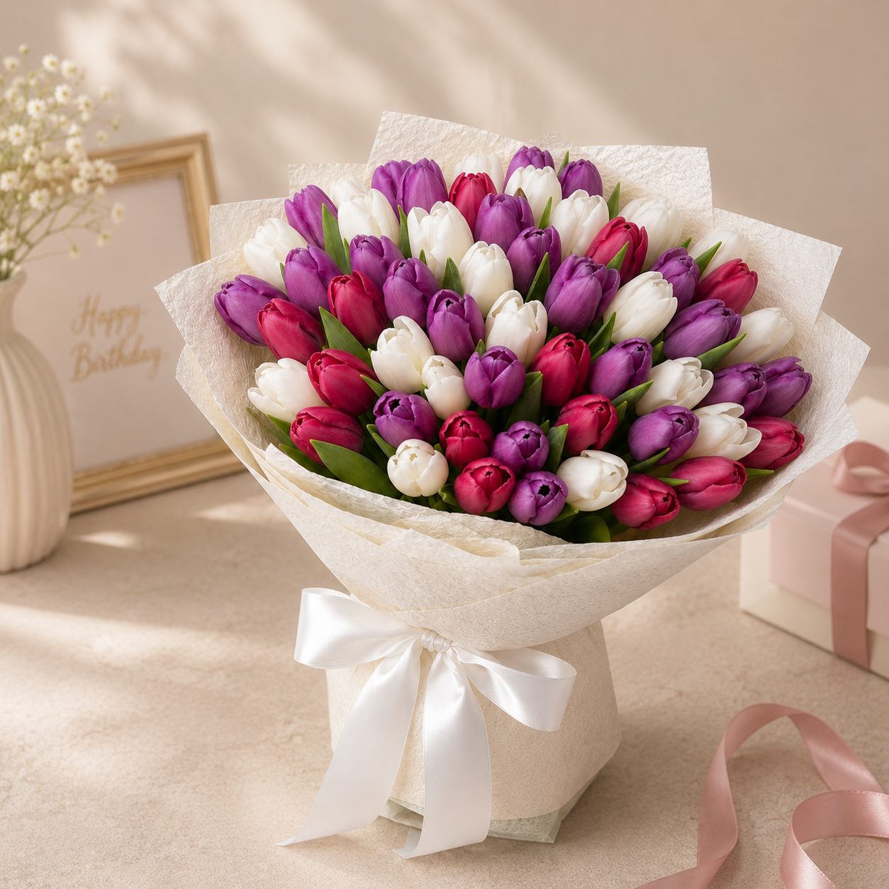 Tulip Harmony – Mixed Color Tulips Bouquet for Birthday