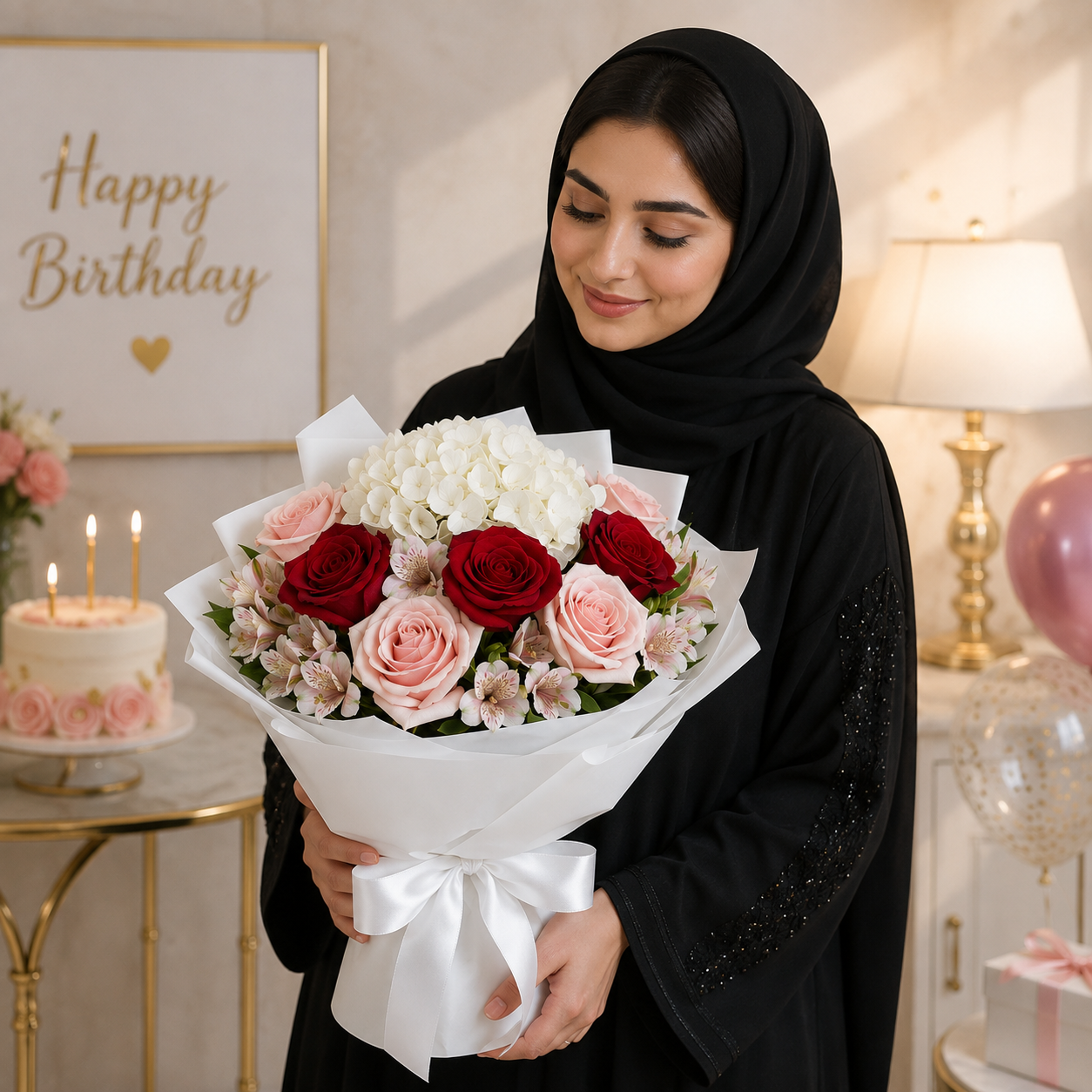 Delicate Charm – Roses & Hydrangea Birthday Bouquet