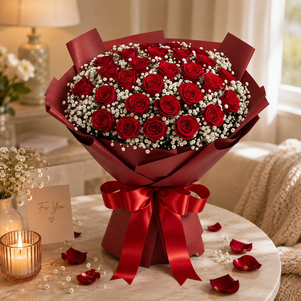 Crimson Promise – Red Roses Anniversary Bouquet