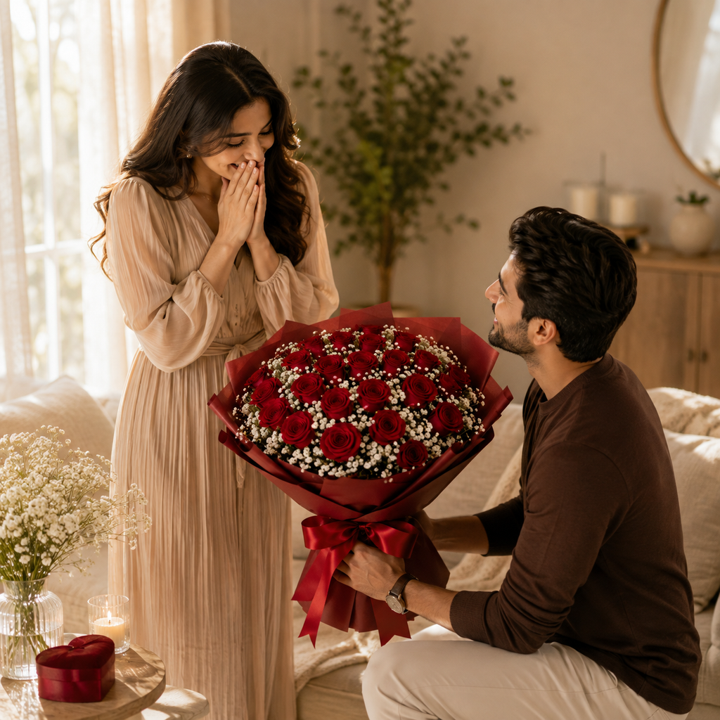 Crimson Promise – Red Roses Anniversary Bouquet