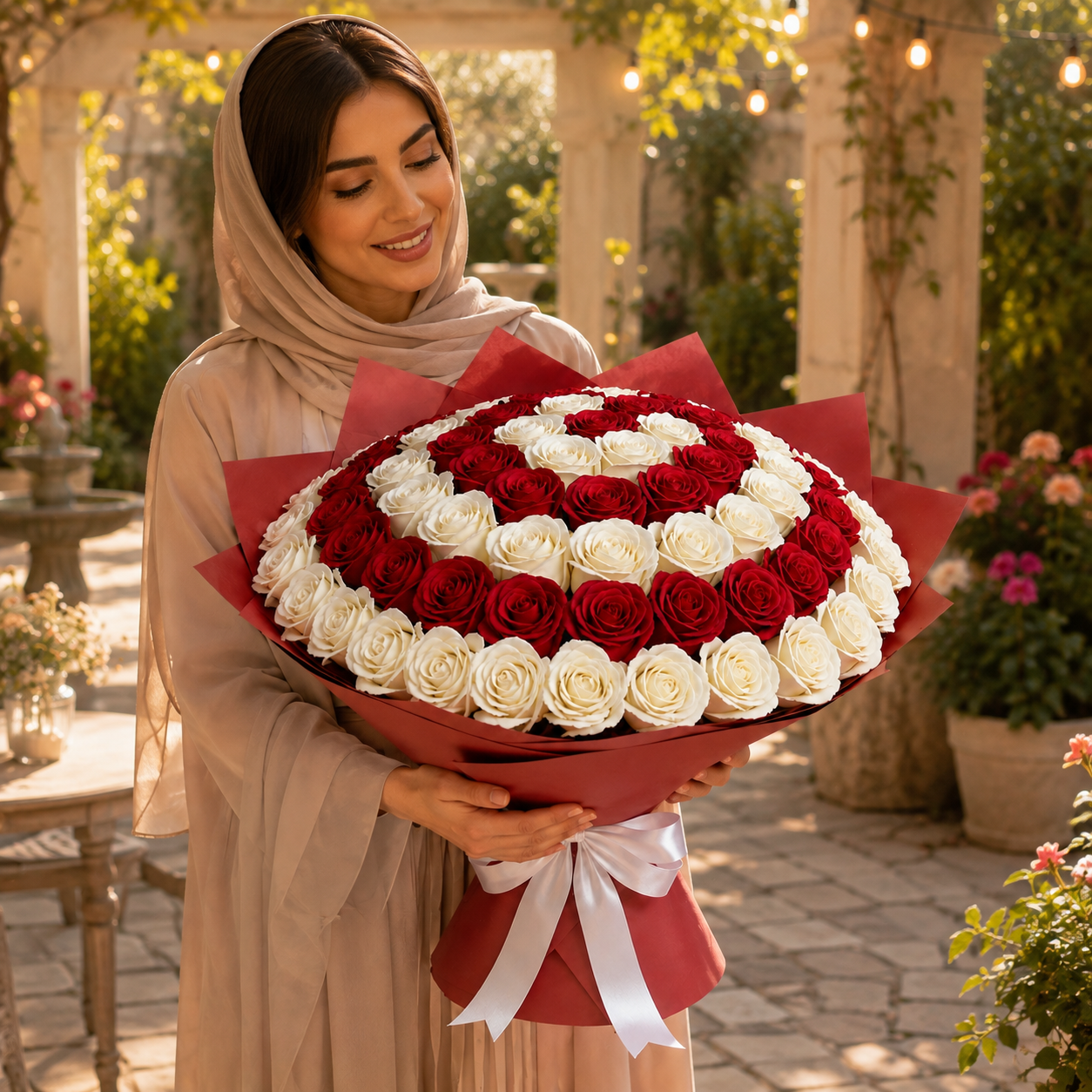 Sacred Love – White & Red Roses Anniversary Bouquet
