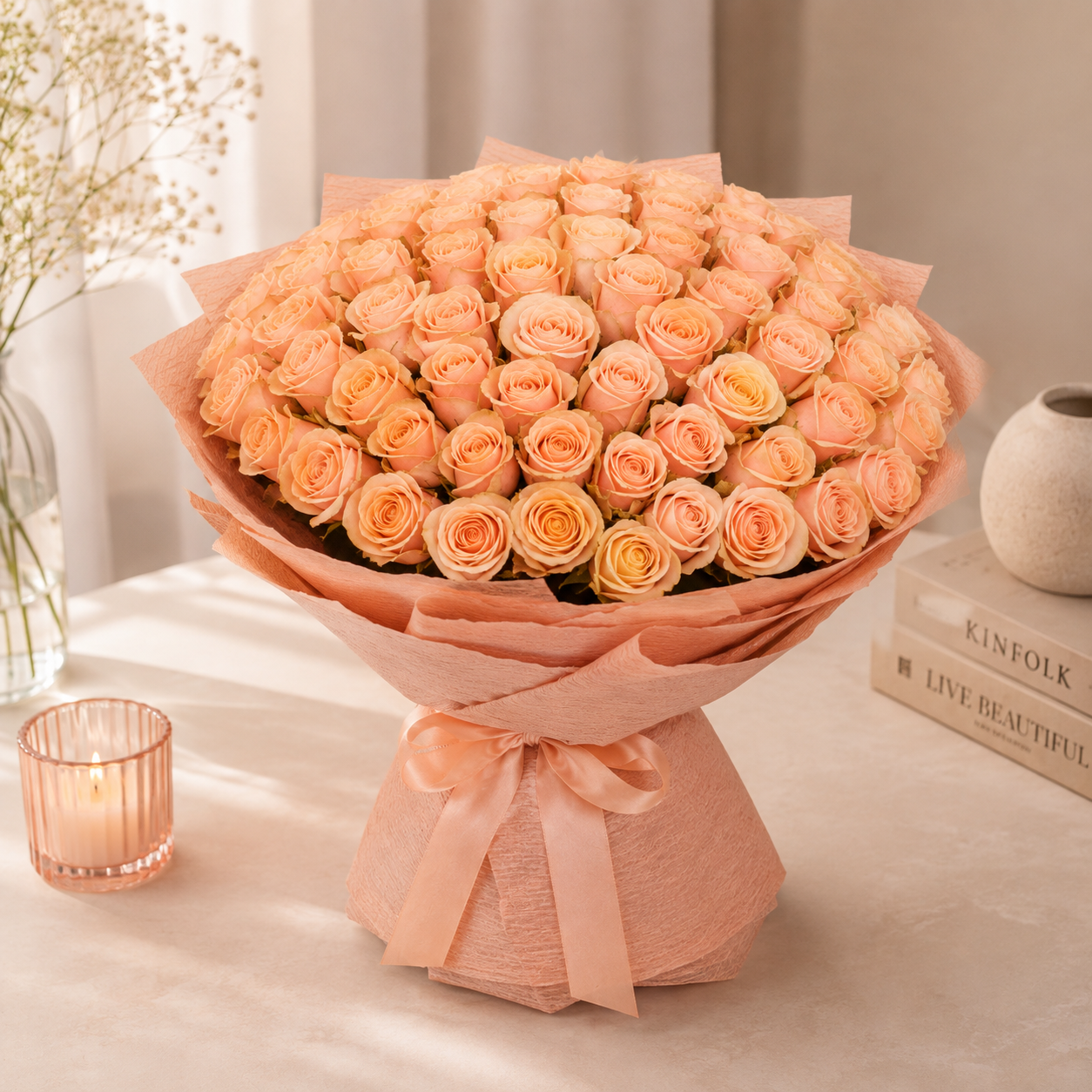 Joyful Blooms-200 Peach Roses