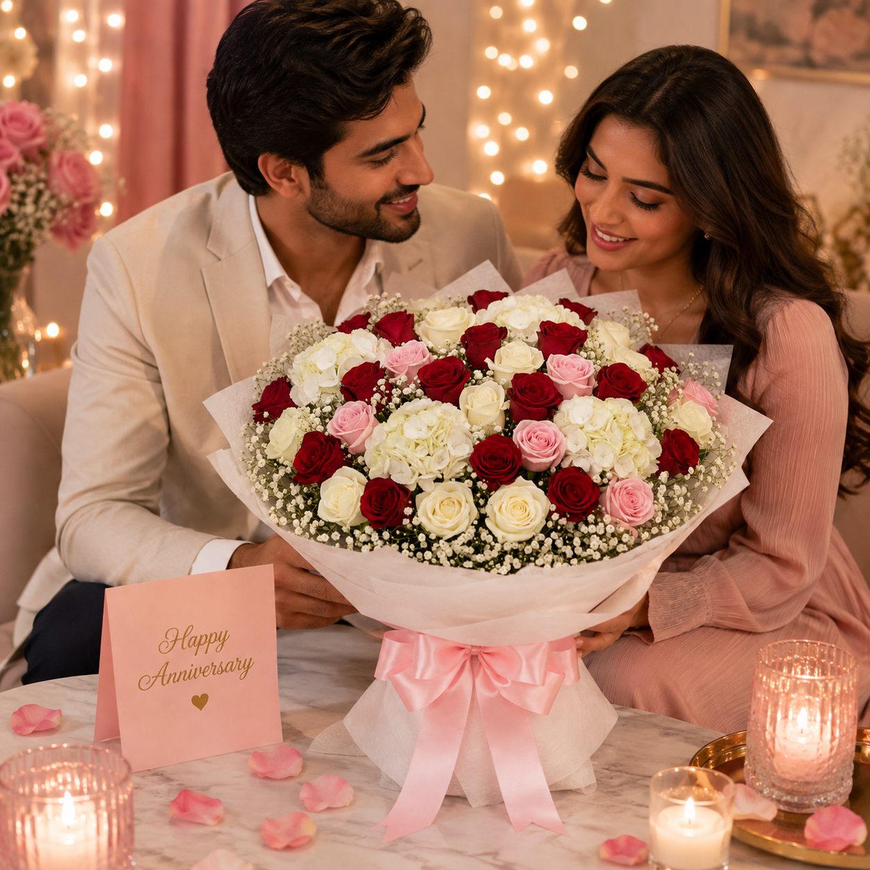 Sweet Devotion – Roses & Hydrangea Anniversary Bouquet