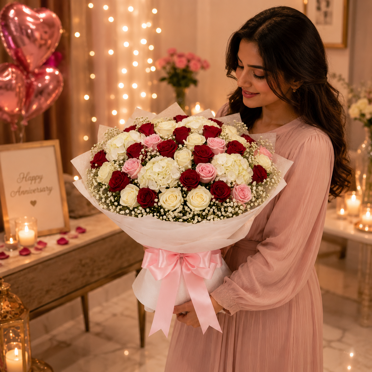 Sweet Devotion – Roses & Hydrangea Anniversary Bouquet