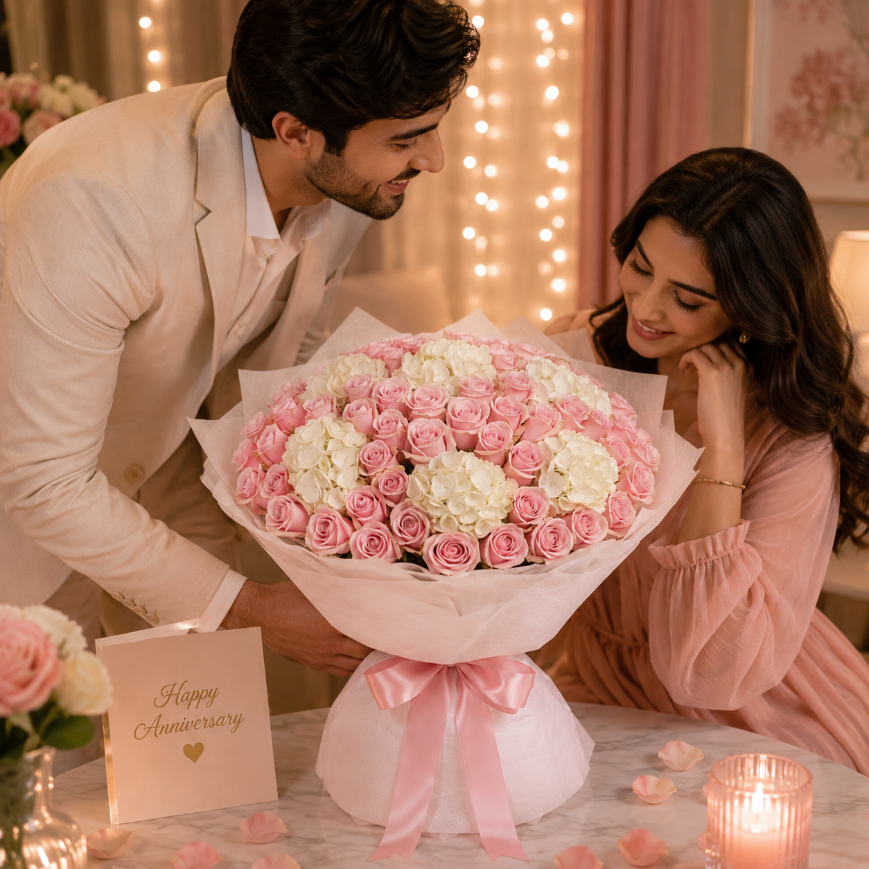 Everlasting Love – Roses and Hydrangea Anniversary Bouquet