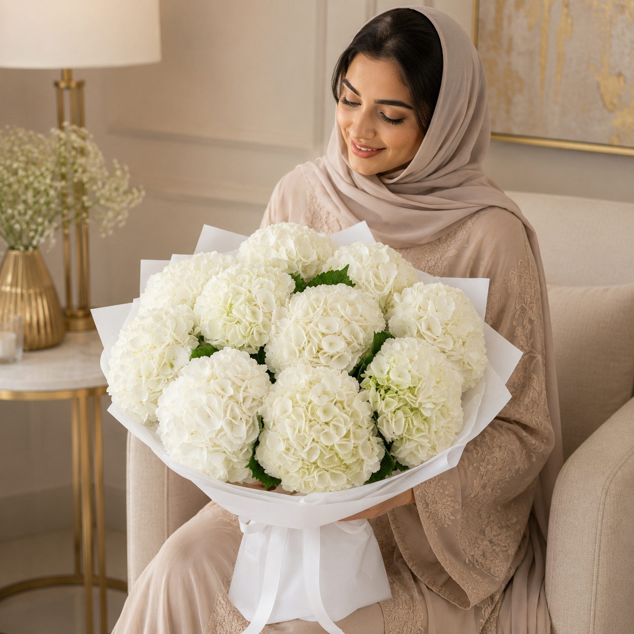 Serene Grace – White Hydrangea Bouquet