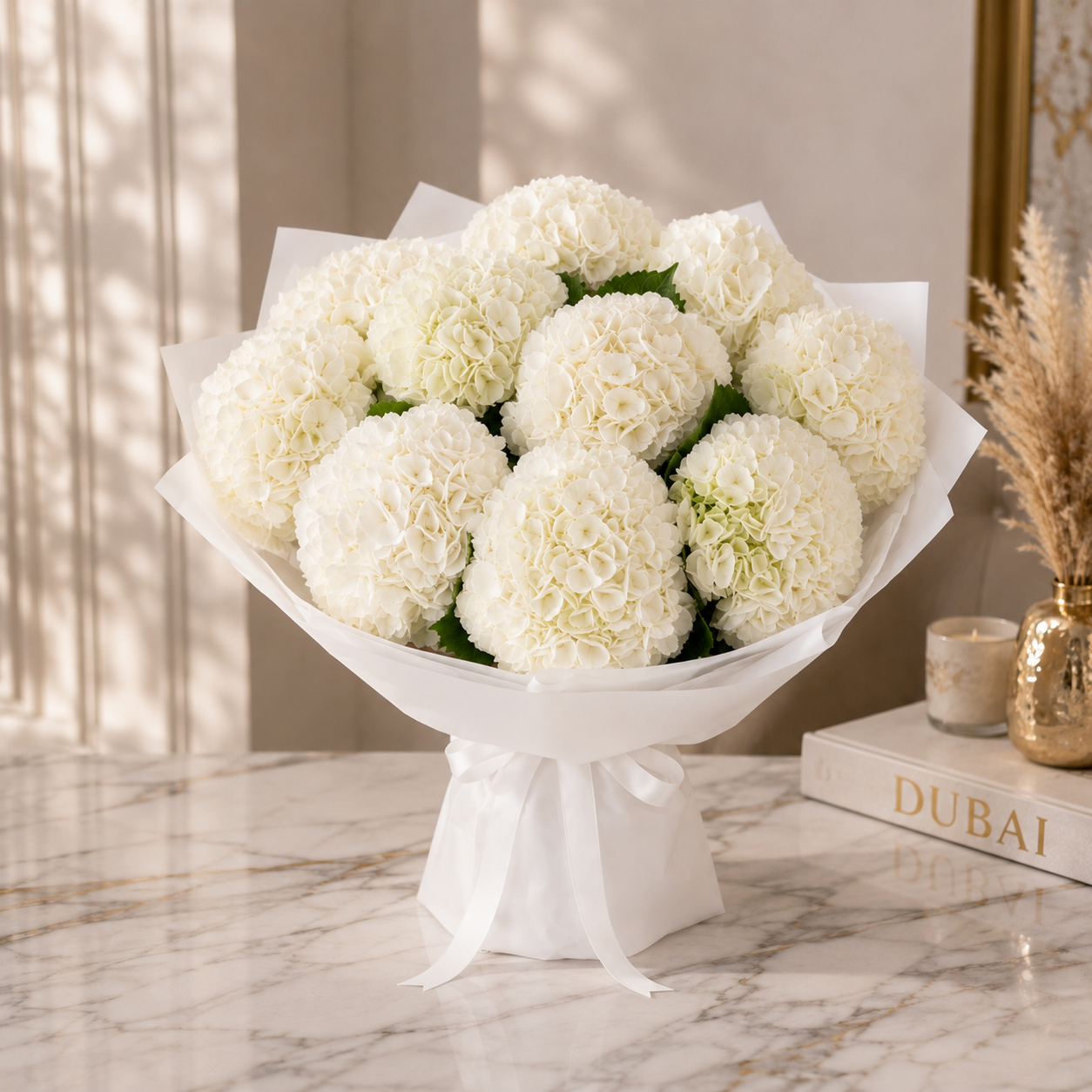 Serene Grace – White Hydrangea Bouquet