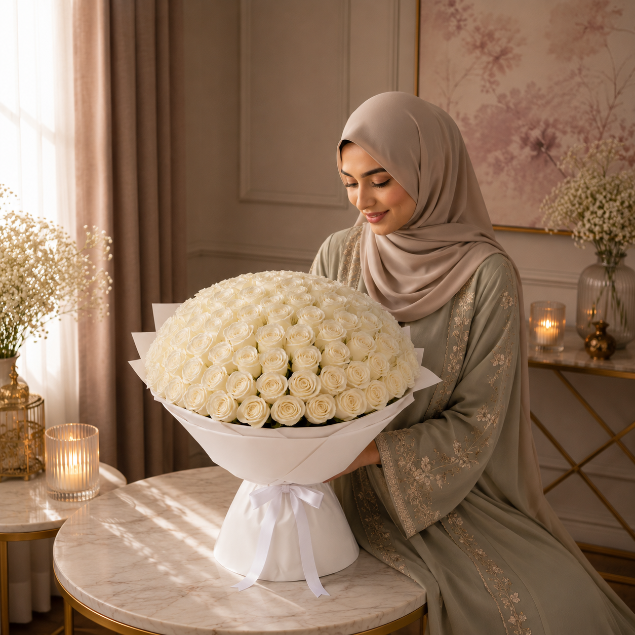 Pure Hearts Bouquet of 500 White Roses