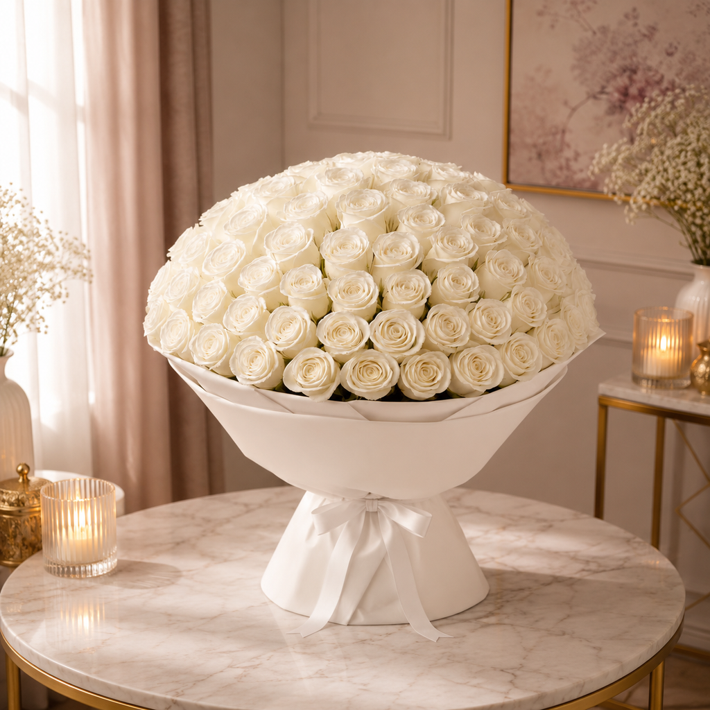 Pure Hearts Bouquet of 500 White Roses