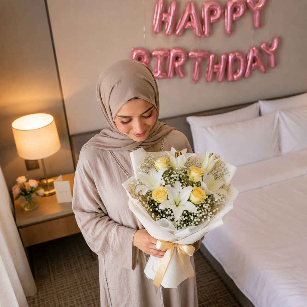 Bright Aura – Lilies & Roses Birthday Bouquet