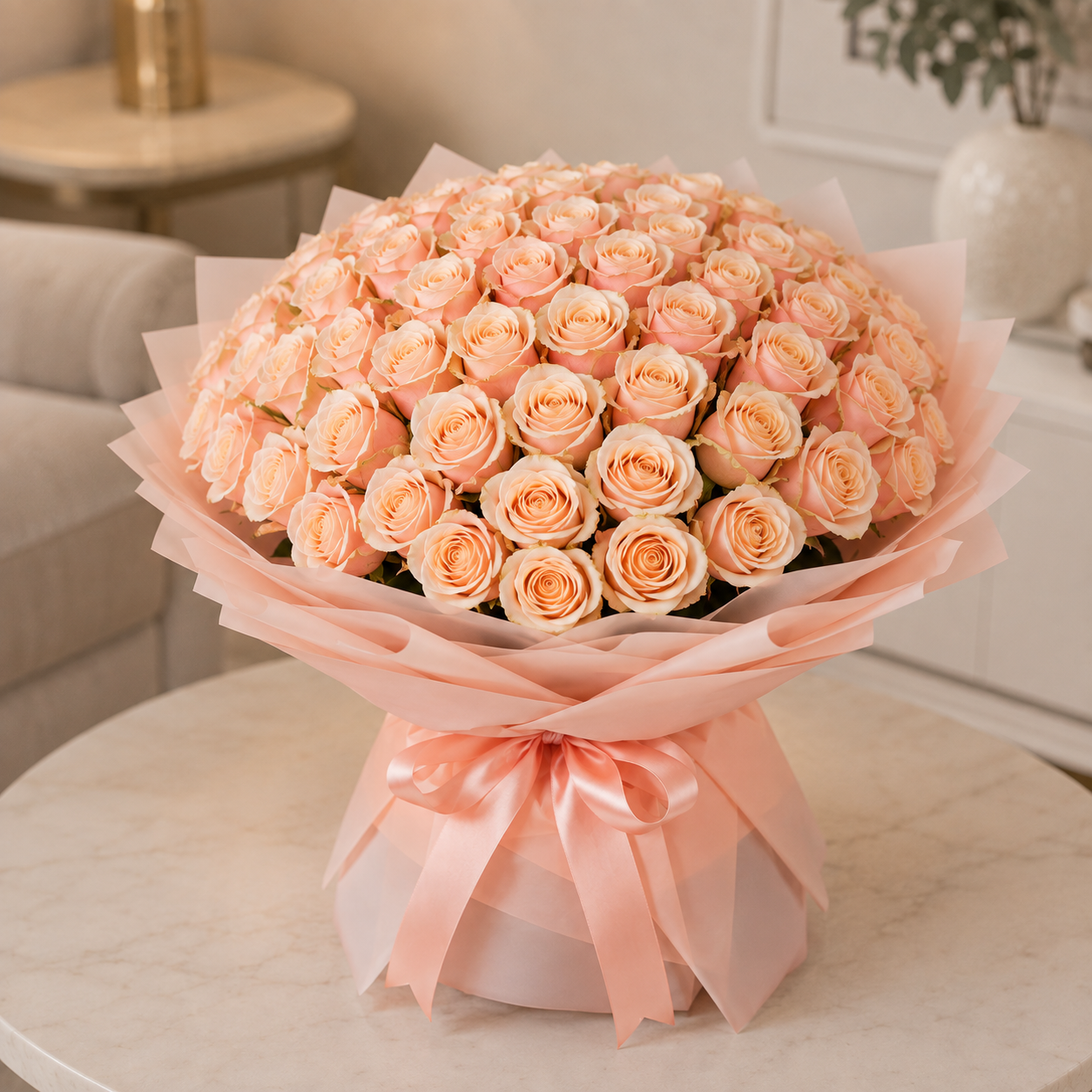 Peach Promise Bouquet-101 Peach Roses