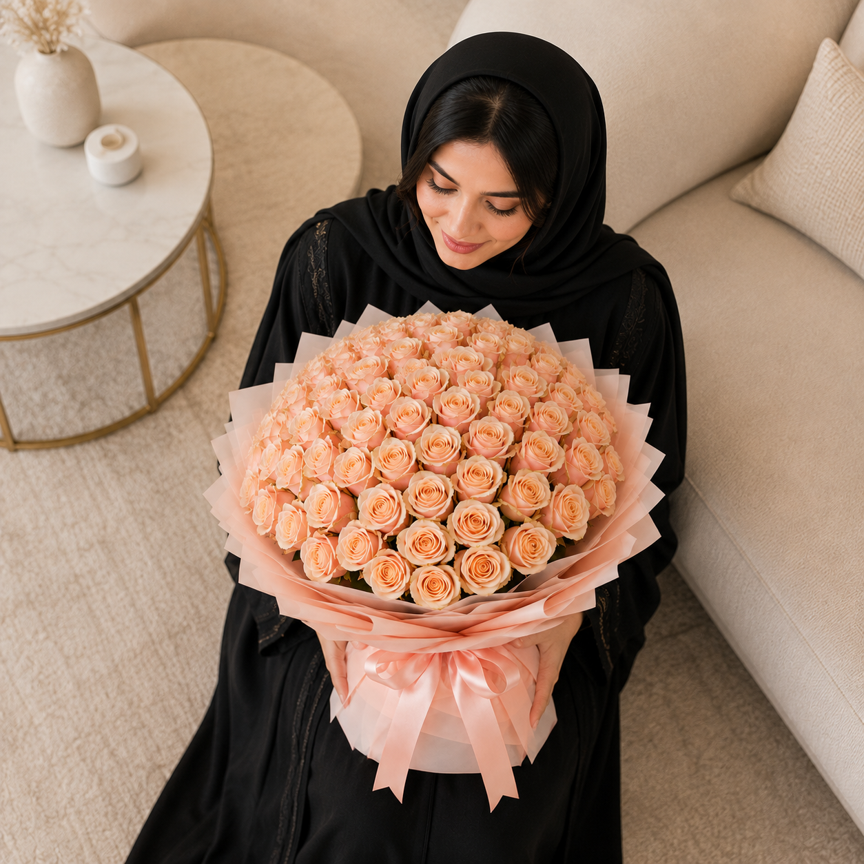 Peach Promise Bouquet-101 Peach Roses