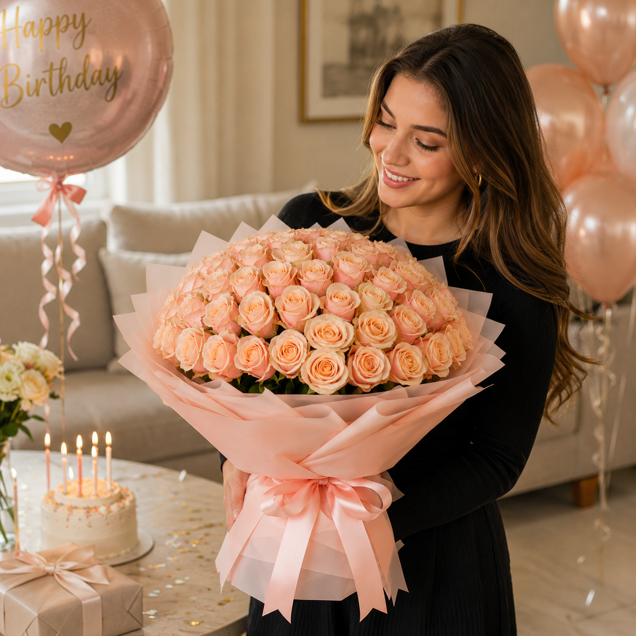 Peach Promise Bouquet-101 Peach Roses