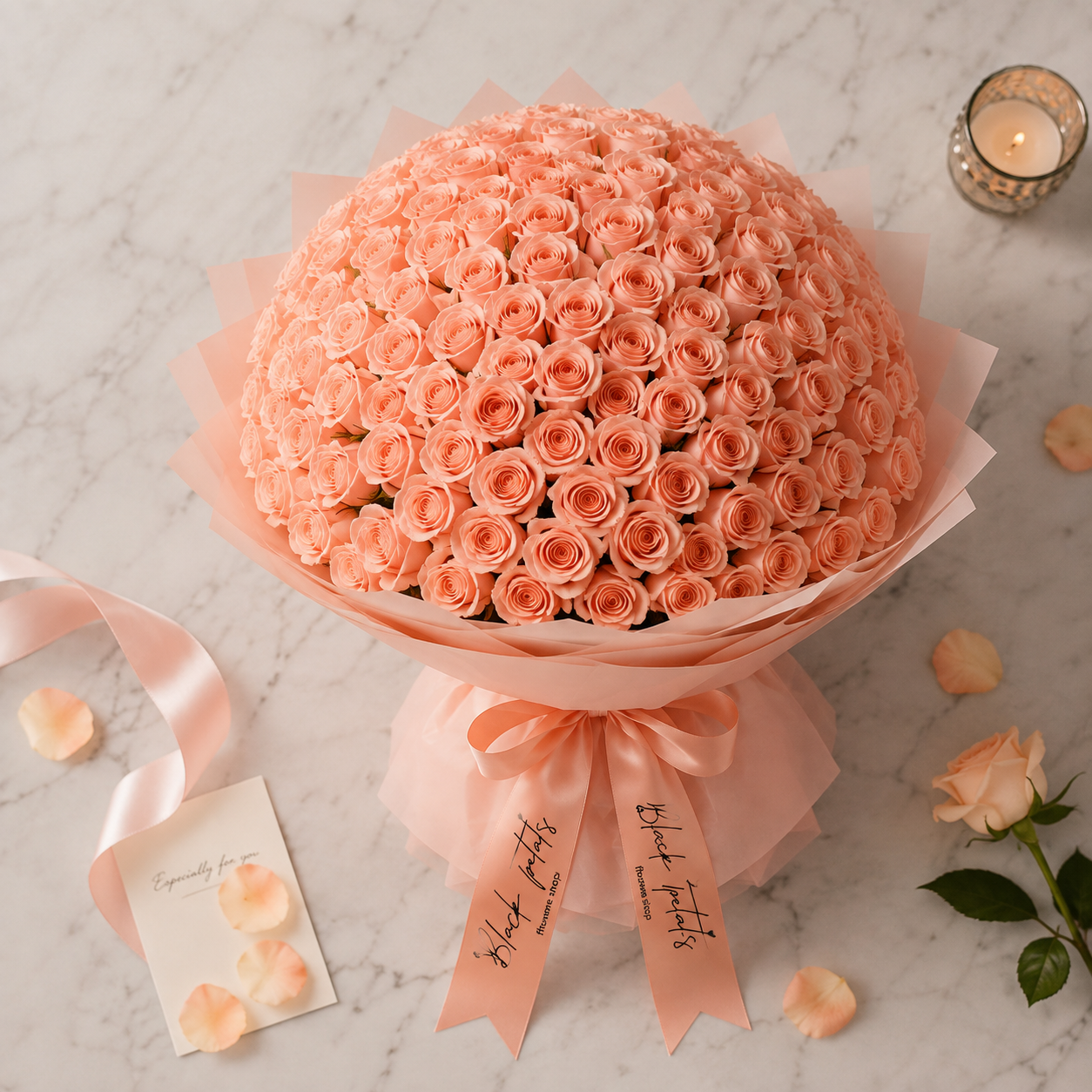 Peachy Romance-300 Peach Roses