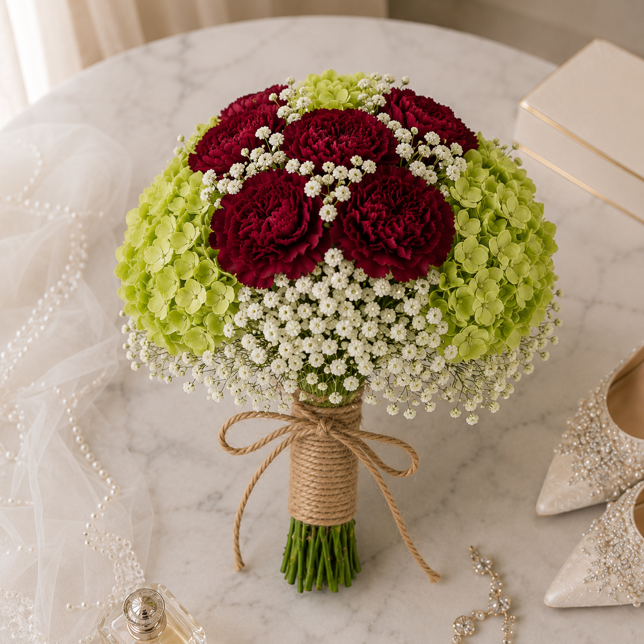 Emerald Maroon Bridal Bouuqet