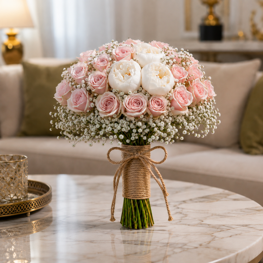 Tender Hearts – Pink & White Bridal Arrangement