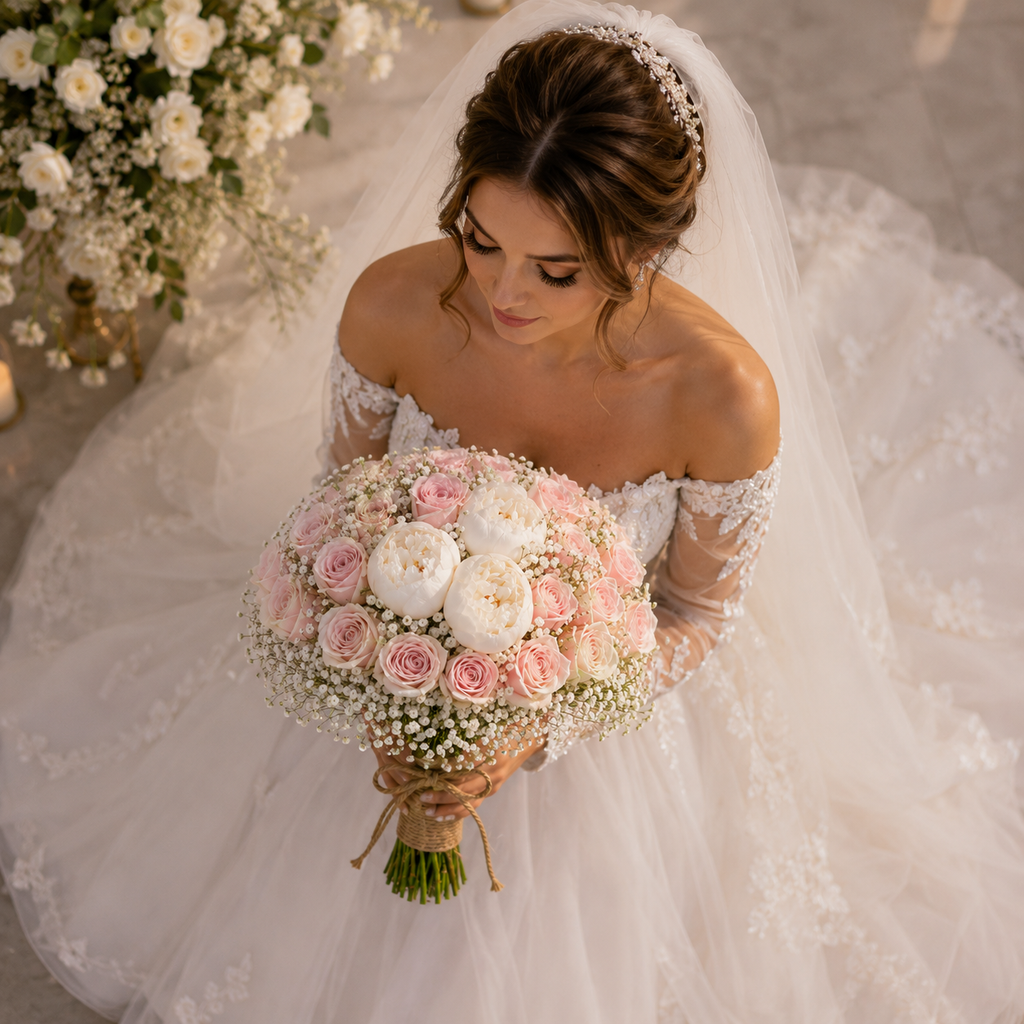 Tender Hearts – Pink & White Bridal Arrangement