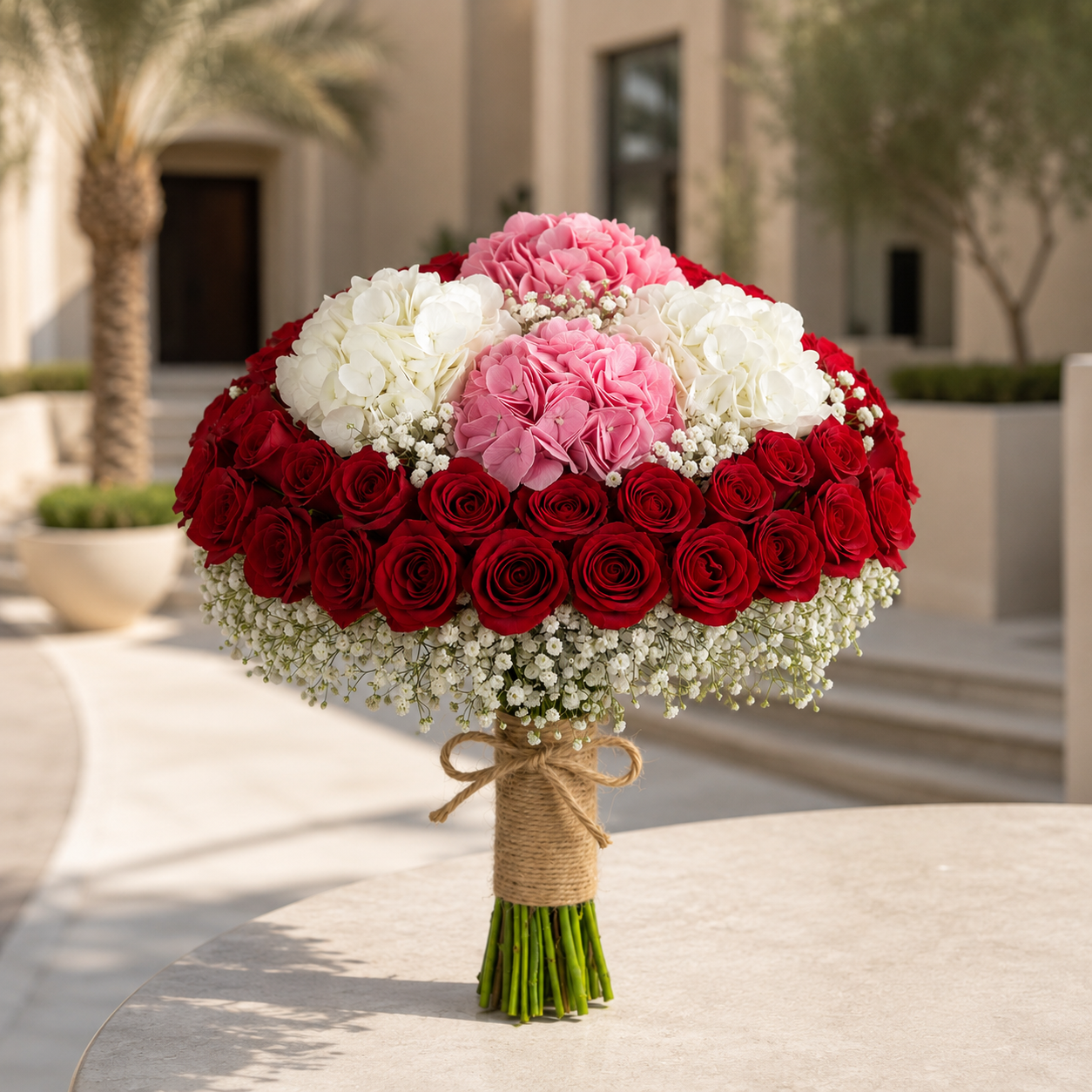 Romantic Halo – Red Rose Bridal Arrangement